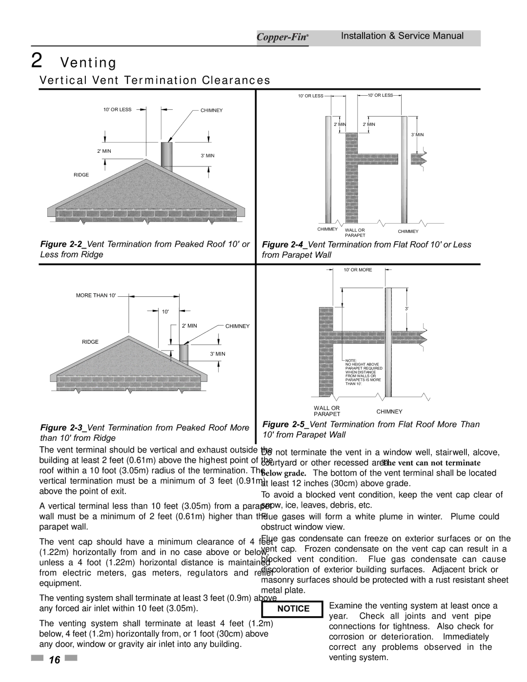 Lochinvar 500, 90 service manual Vertical Vent Termination Clearances, Less from Ridge From Parapet Wall 