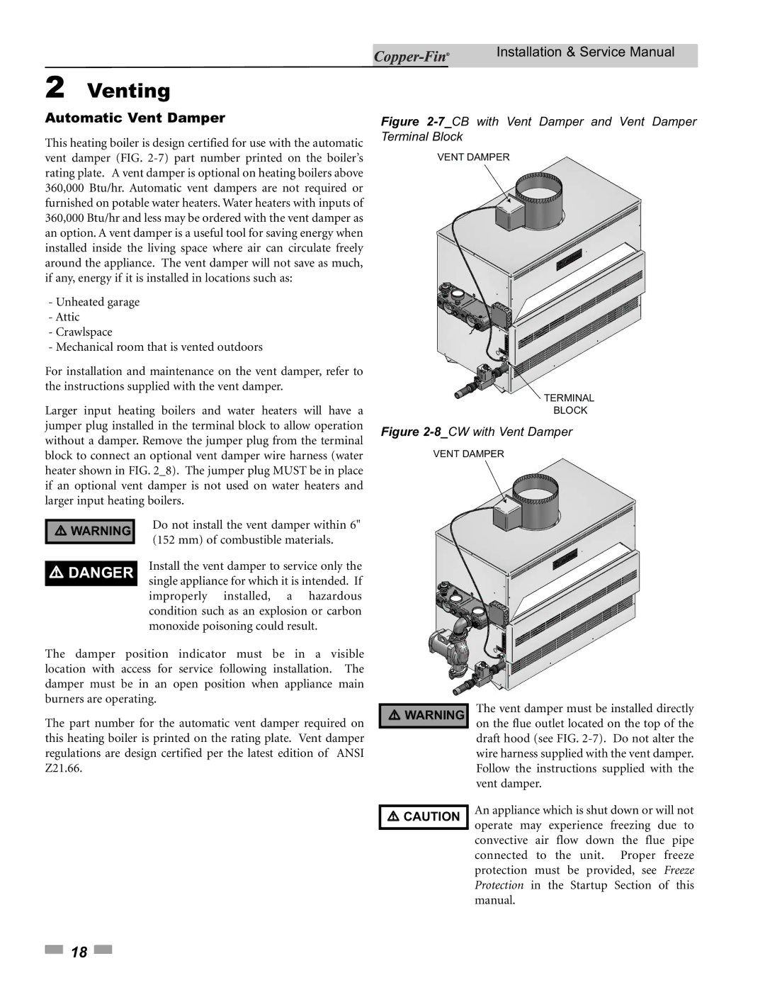 Lochinvar 500, 90 service manual Automatic Vent Damper, 7CB with Vent Damper and Vent Damper Terminal Block 