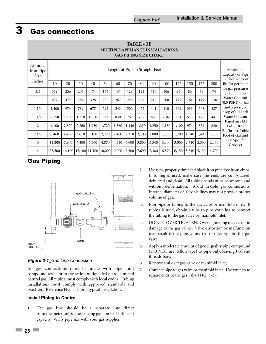 Lochinvar 500, 90 service manual Gas Piping, Install Piping to Control 