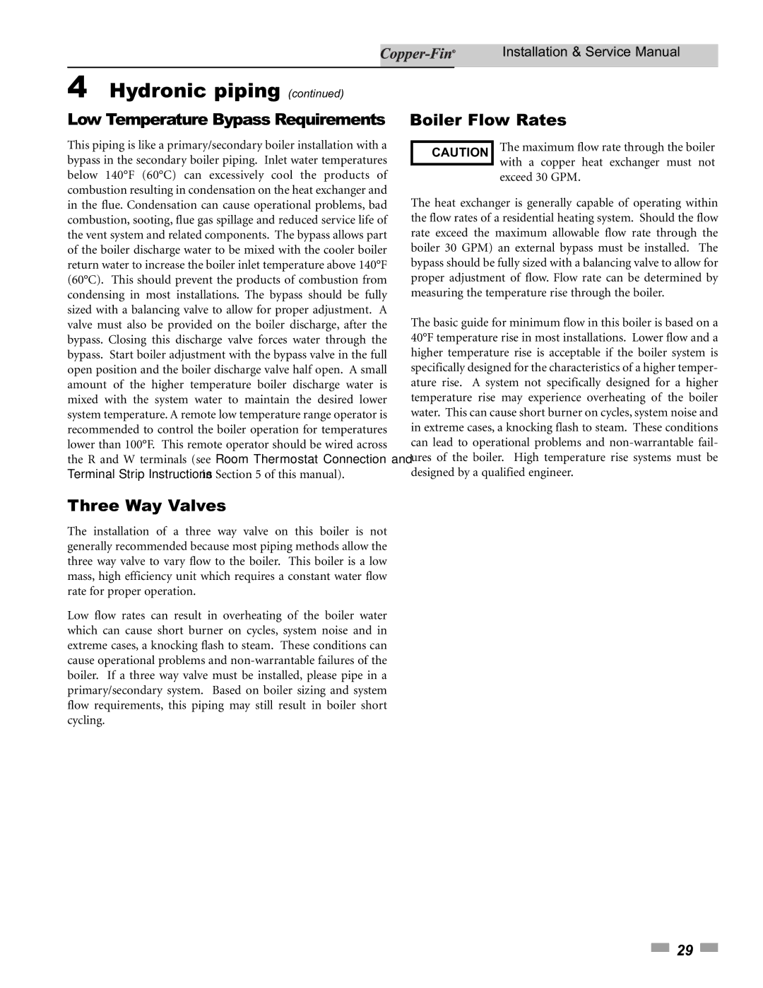 Lochinvar 90, 500 service manual Three Way Valves, Boiler Flow Rates 