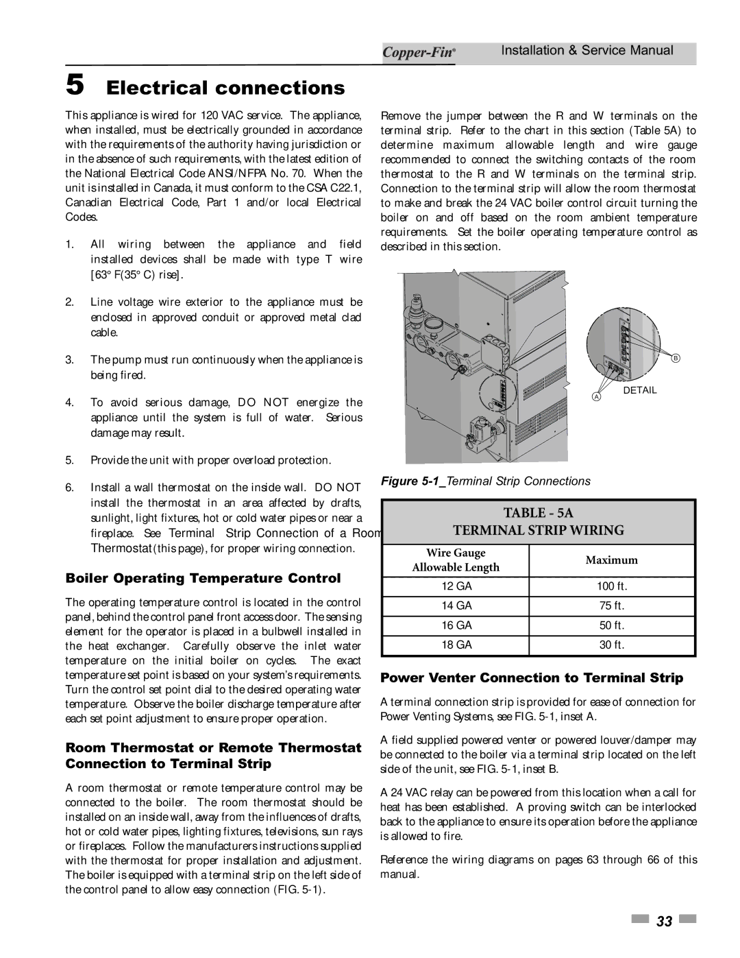 Lochinvar 90, 500 service manual Electrical connections, Terminal Strip Wiring, Boiler Operating Temperature Control 