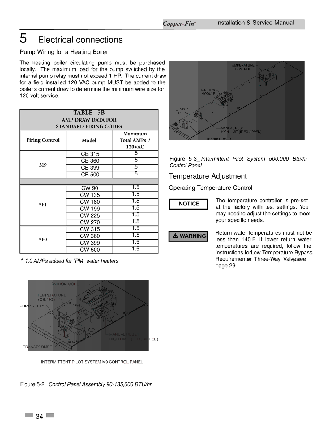 Lochinvar 500, 90 service manual Temperature Adjustment, Pump Wiring for a Heating Boiler, Operating Temperature Control 