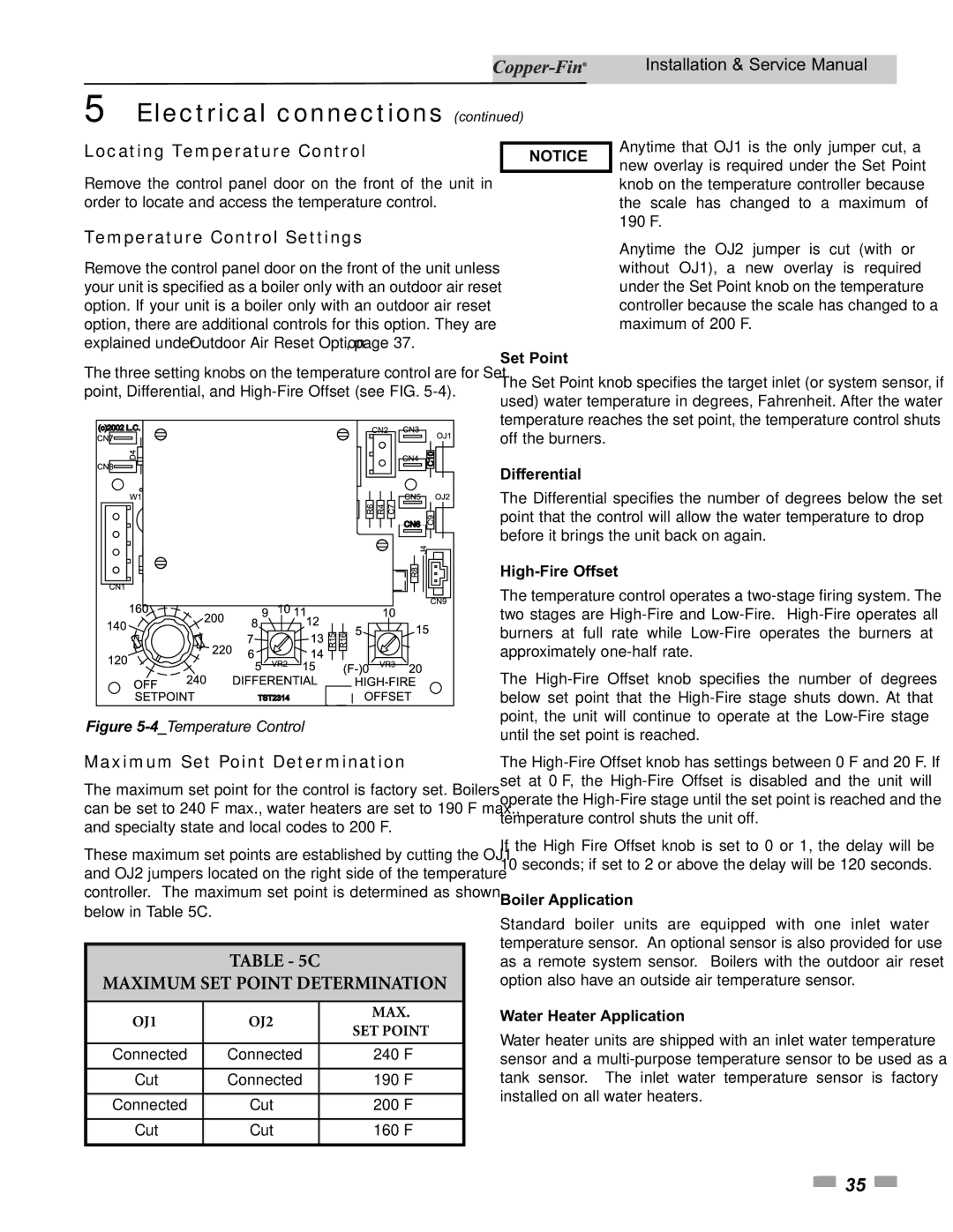 Lochinvar 90, 500 service manual Maximum SET Point Determination, Locating Temperature Control, Temperature Control Settings 