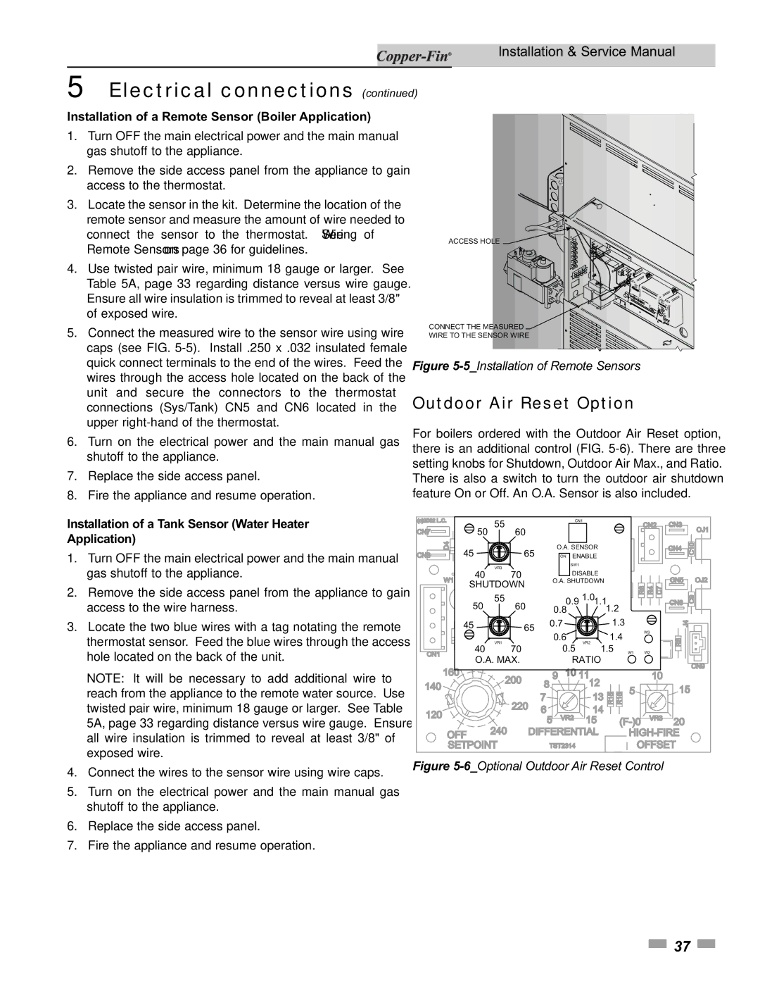 Lochinvar 90, 500 service manual Outdoor Air Reset Option, Installation of a Remote Sensor Boiler Application 