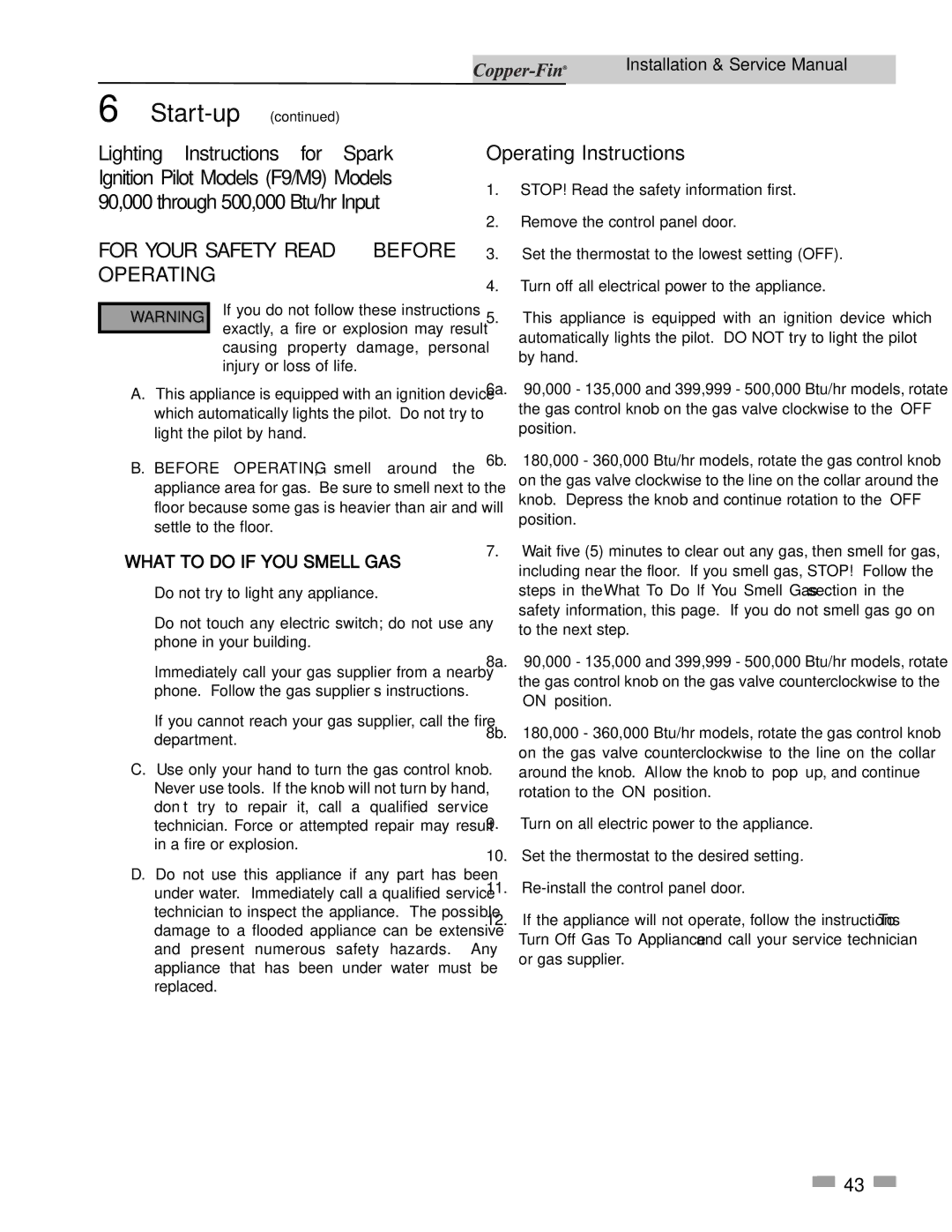 Lochinvar 90, 500 service manual Operating Instructions 