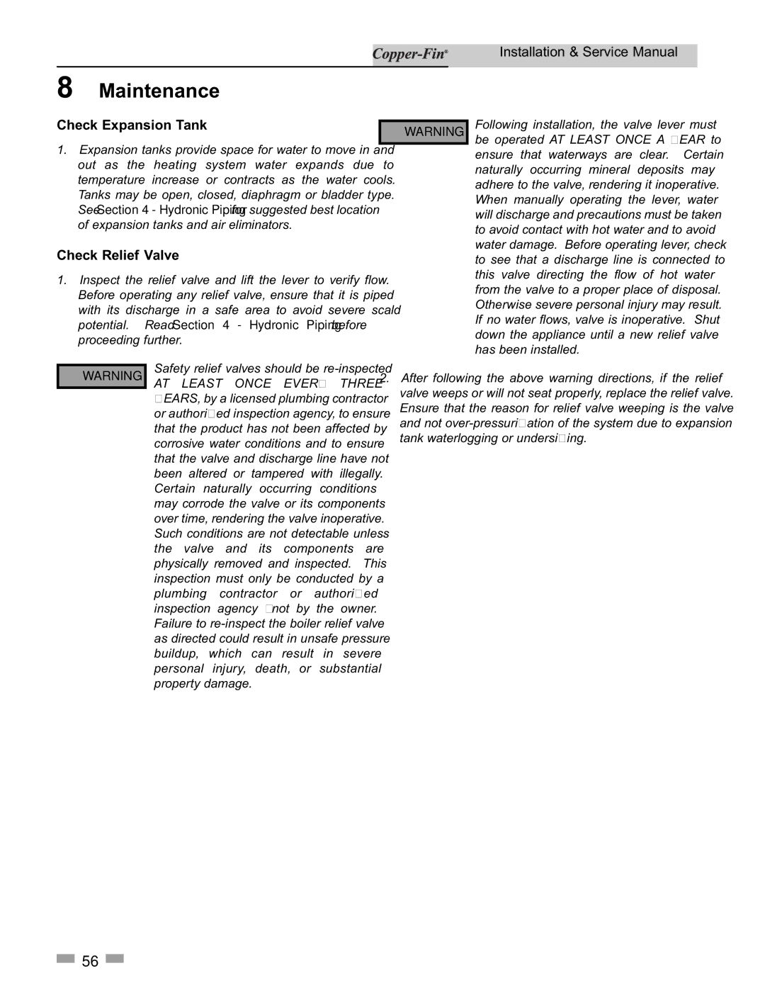 Lochinvar 500, 90 service manual Check Expansion Tank, Check Relief Valve 