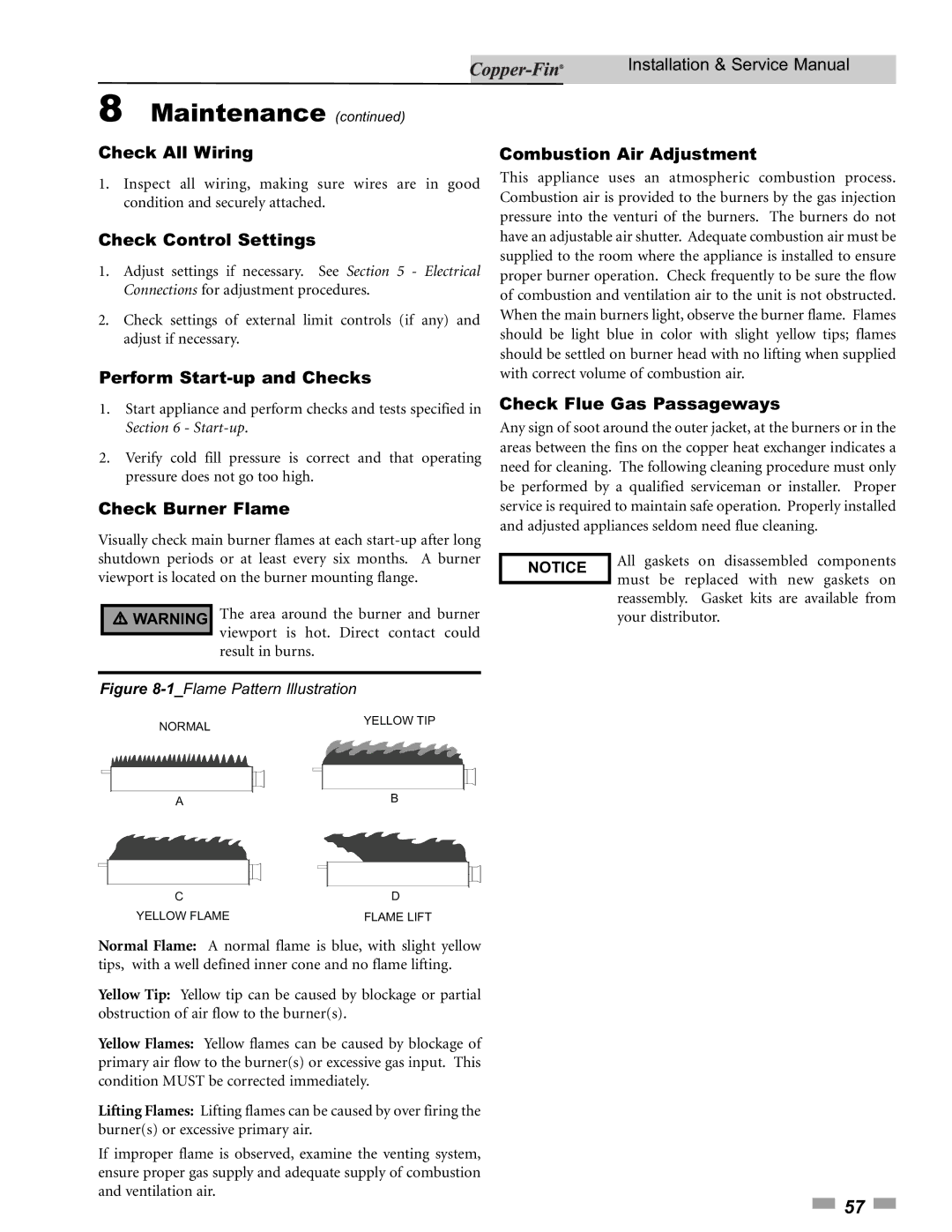 Lochinvar 90, 500 service manual Check All Wiring, Check Control Settings, Perform Start-up and Checks, Check Burner Flame 