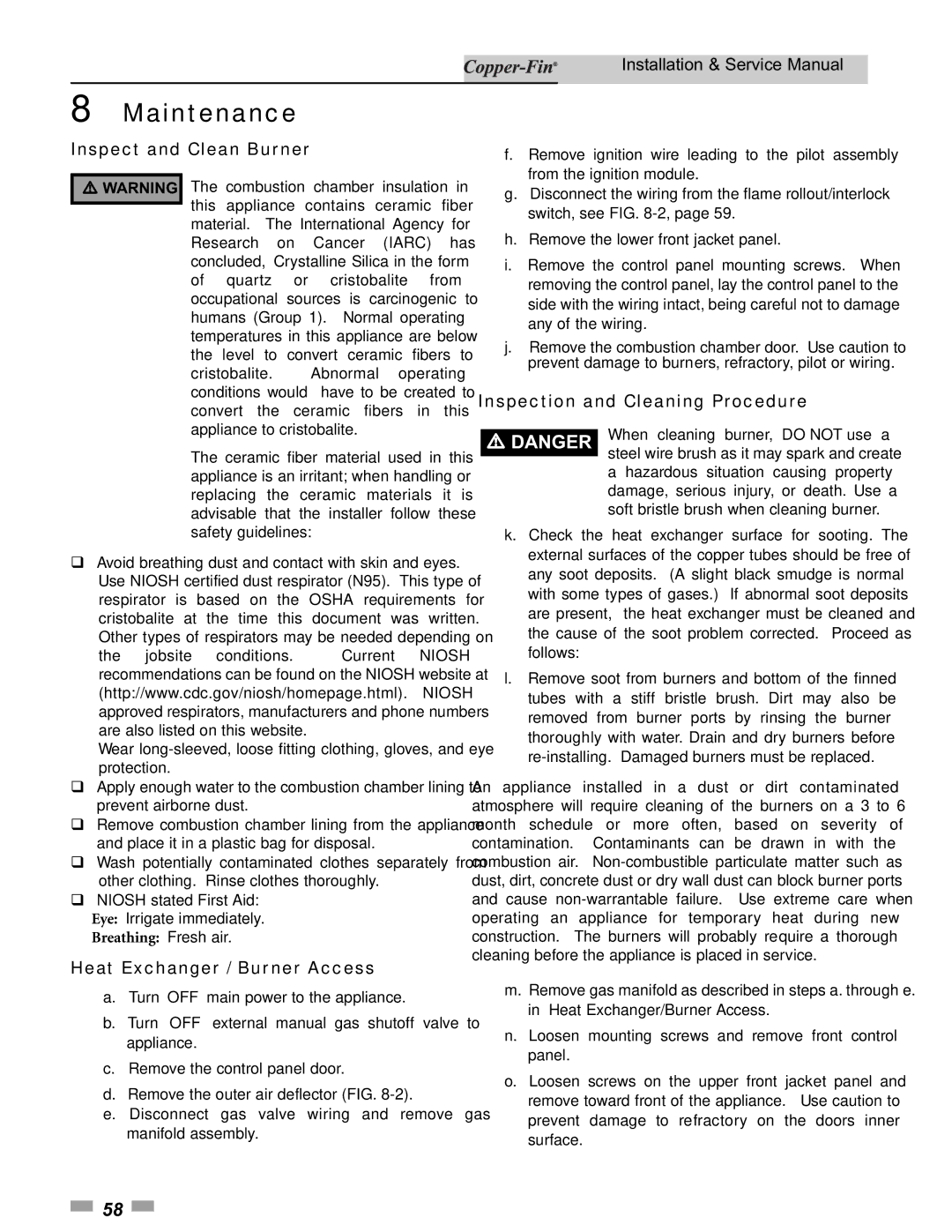 Lochinvar 500, 90 service manual Inspect and Clean Burner, Heat Exchanger / Burner Access, Inspection and Cleaning Procedure 