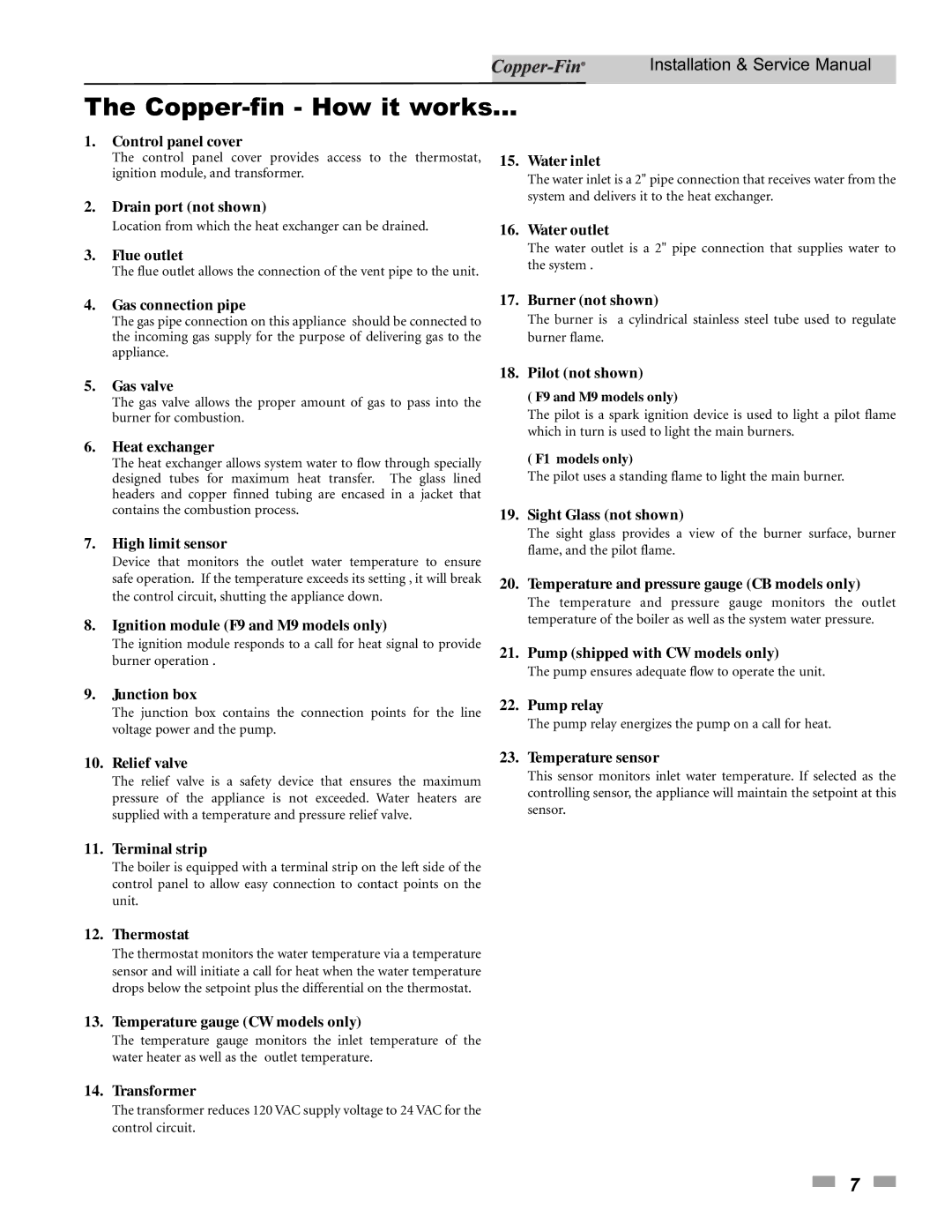 Lochinvar 90, 500 service manual Copper-fin How it works, Gas connection pipe 