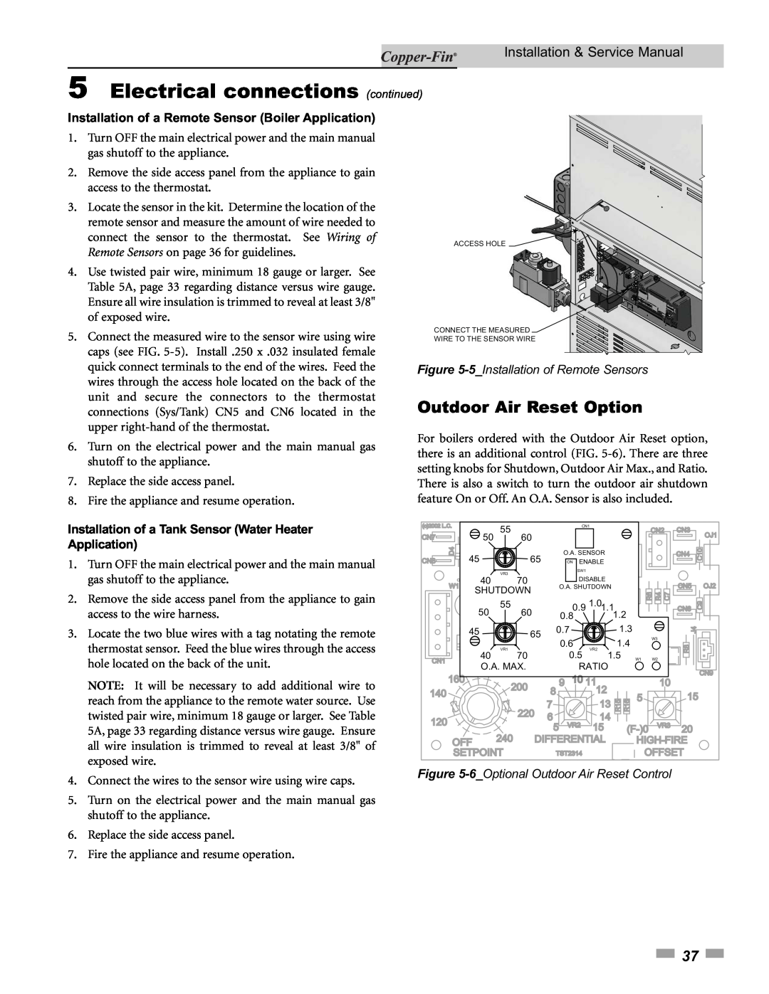 Lochinvar 90, 500 service manual Outdoor Air Reset Option, 5Electrical connections continued, Installation & Service Manual 