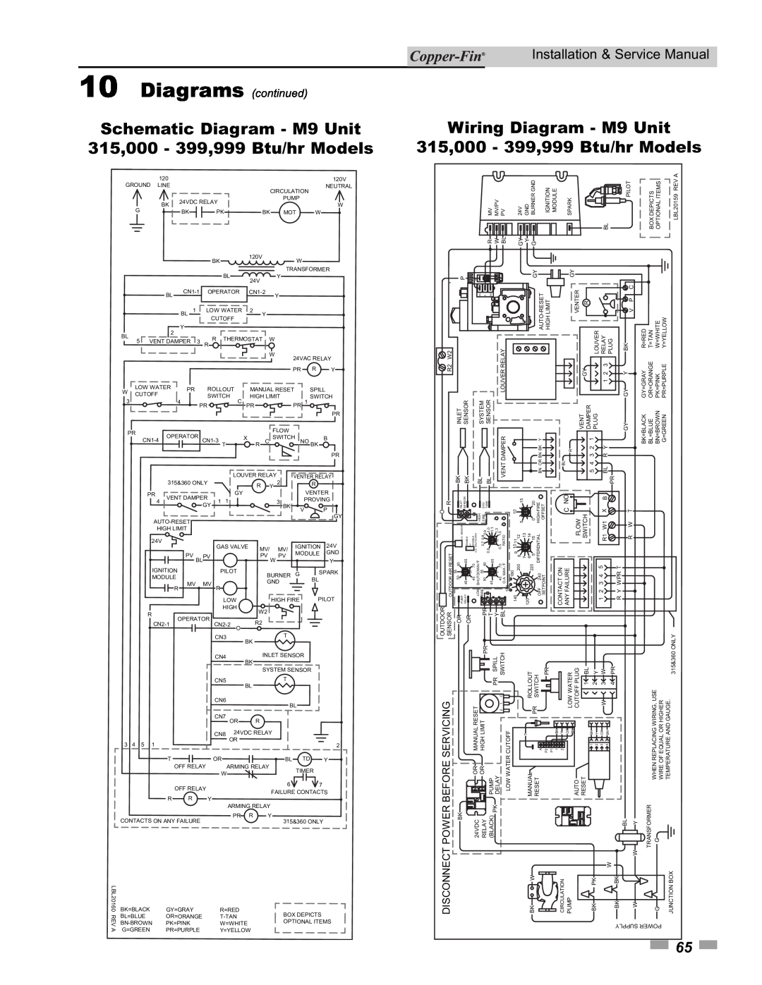 Lochinvar 90 Schematic Diagram - M9 Unit, Wiring Diagram - M9 Unit, 315,000 - 399,999 Btu/hr Models, Diagrams continued 