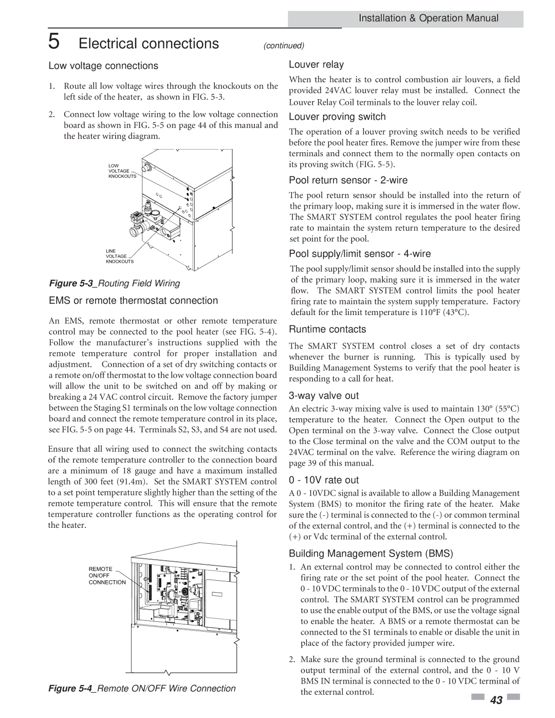 Lochinvar 2072, 502 Low voltage connections, Louver relay, EMS or remote thermostat connection, Louver proving switch 