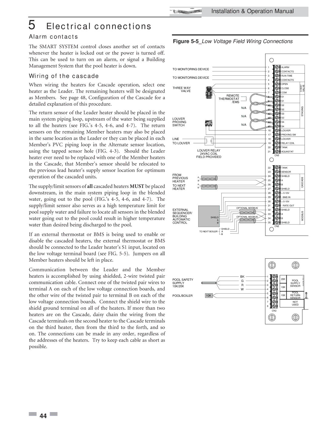 Lochinvar 502, 2072 operation manual Alarm contacts, Wiring of the cascade 