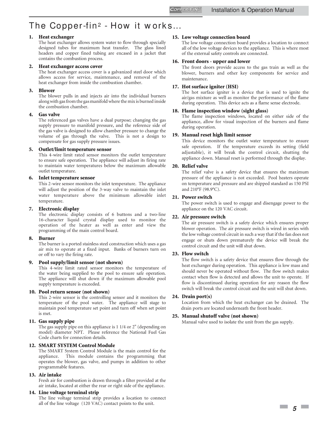 Lochinvar 2072, 502 operation manual Copper-fin2- How it works 