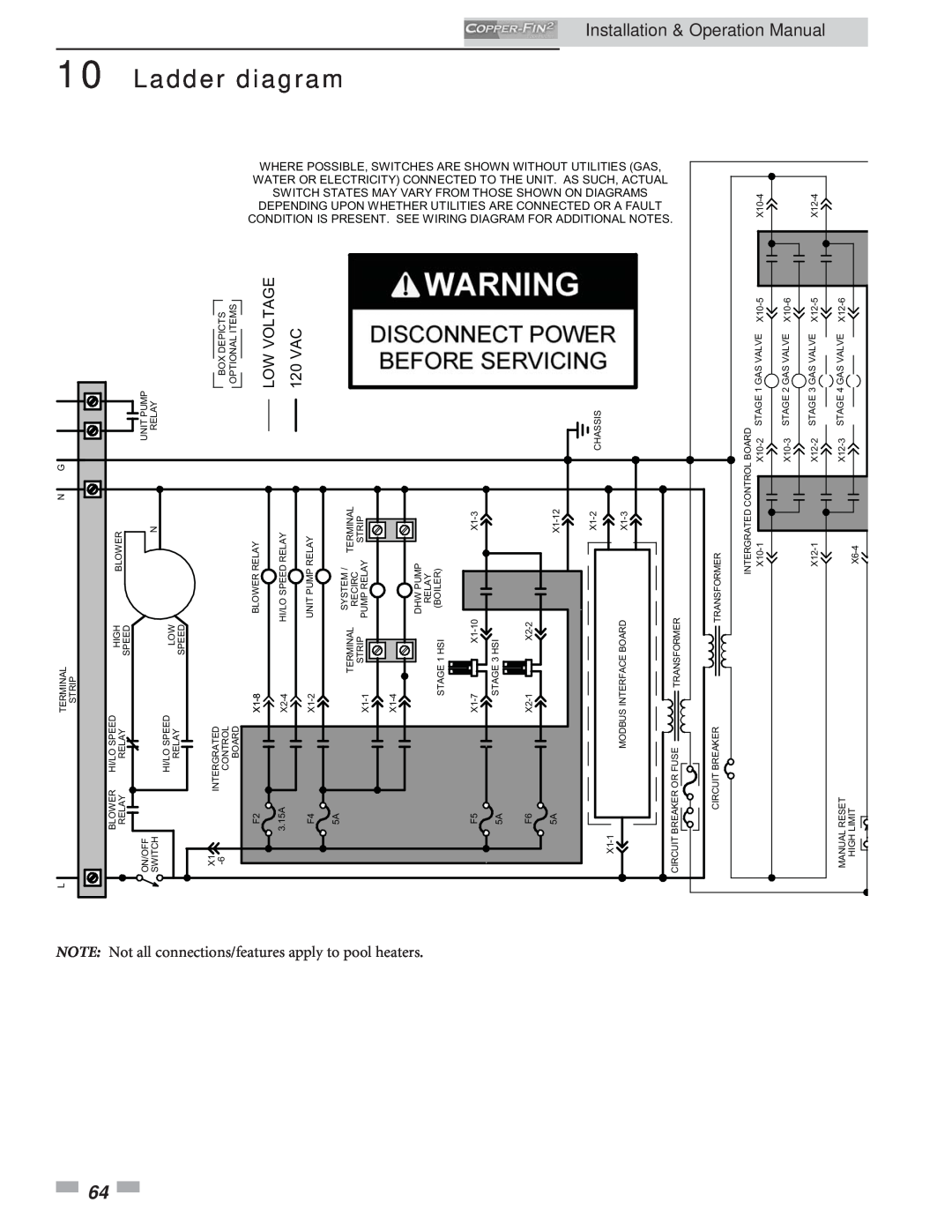 Lochinvar 502, 2072 operation manual Ladder diagram, Installation & Operation Manual, Low Voltage, 120 VAC 