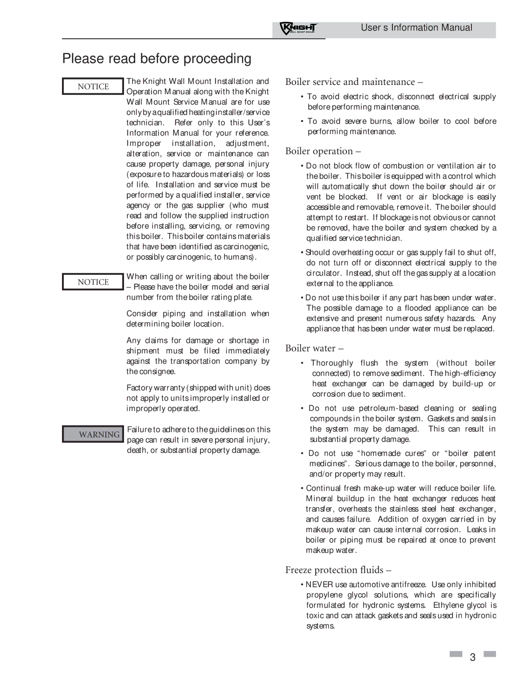 Lochinvar 51 - 211 manual Please read before proceeding, Boiler service and maintenance 