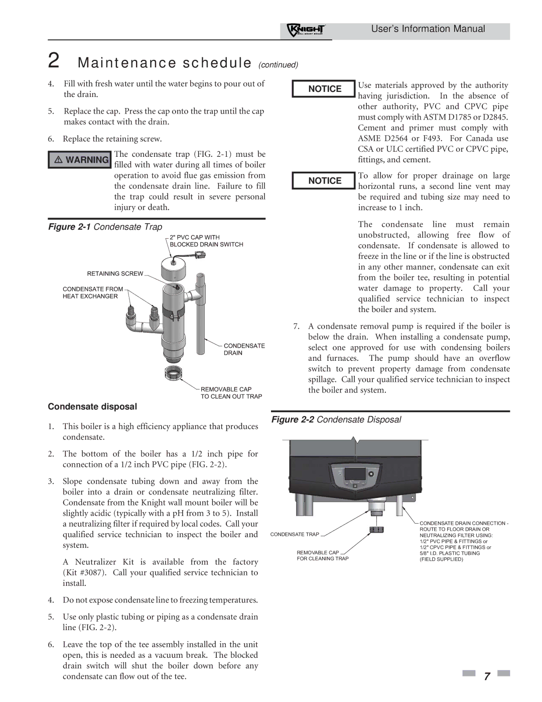 Lochinvar 51 - 211 manual 1Condensate Trap, Condensate disposal 