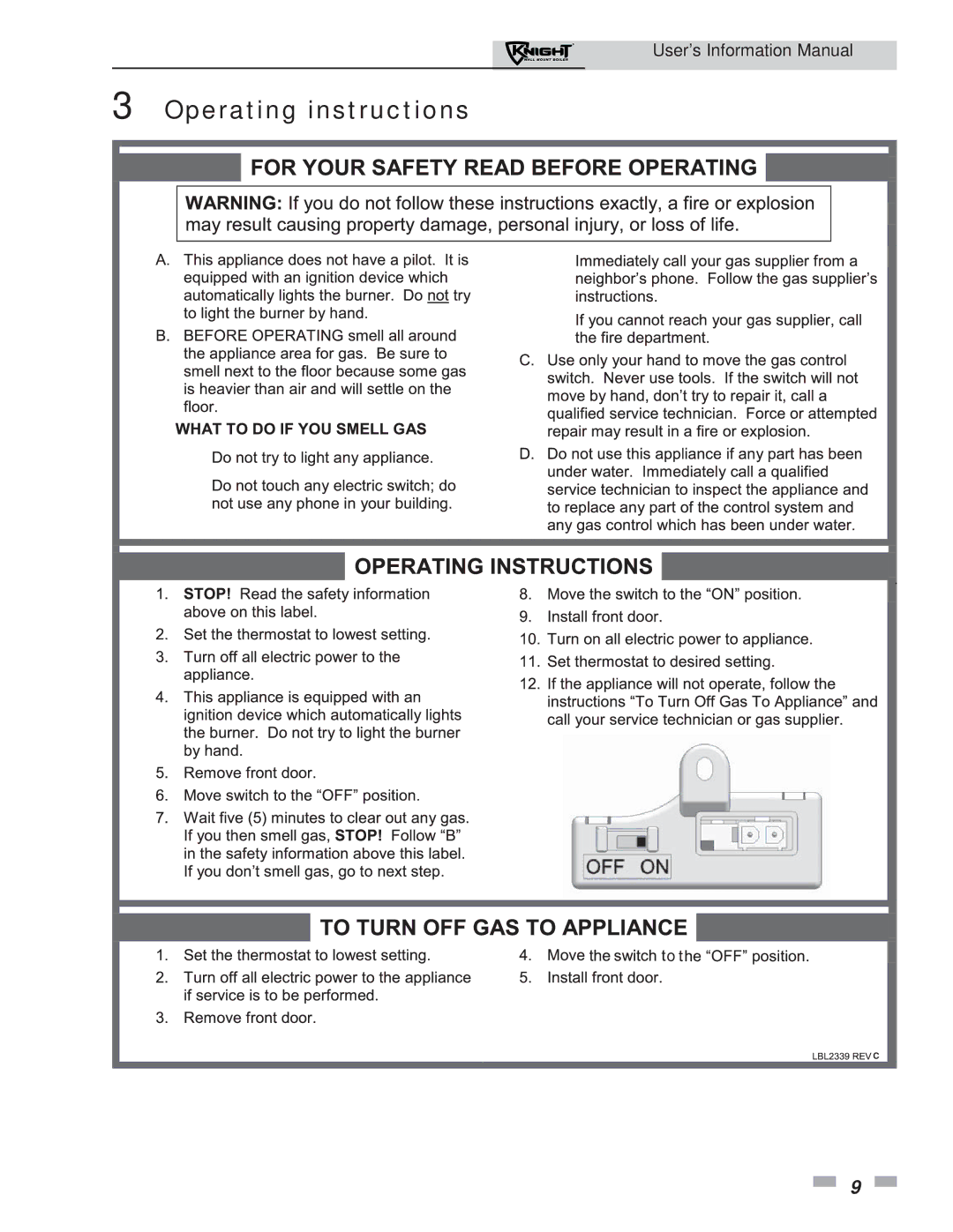 Lochinvar 51 - 211 manual Operating instructions 