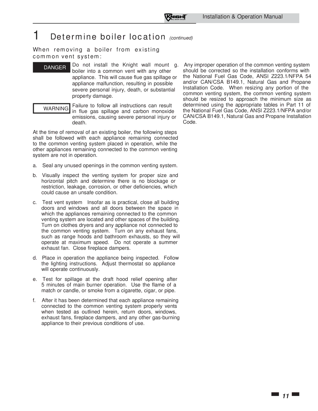 Lochinvar 51-211 operation manual When removing a boiler from existing common vent system 