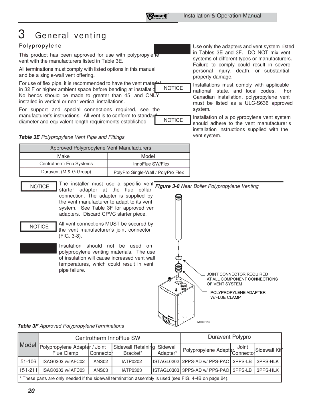 Lochinvar 51-211 operation manual Polypropylene, Centrotherm InnoFlue SW 