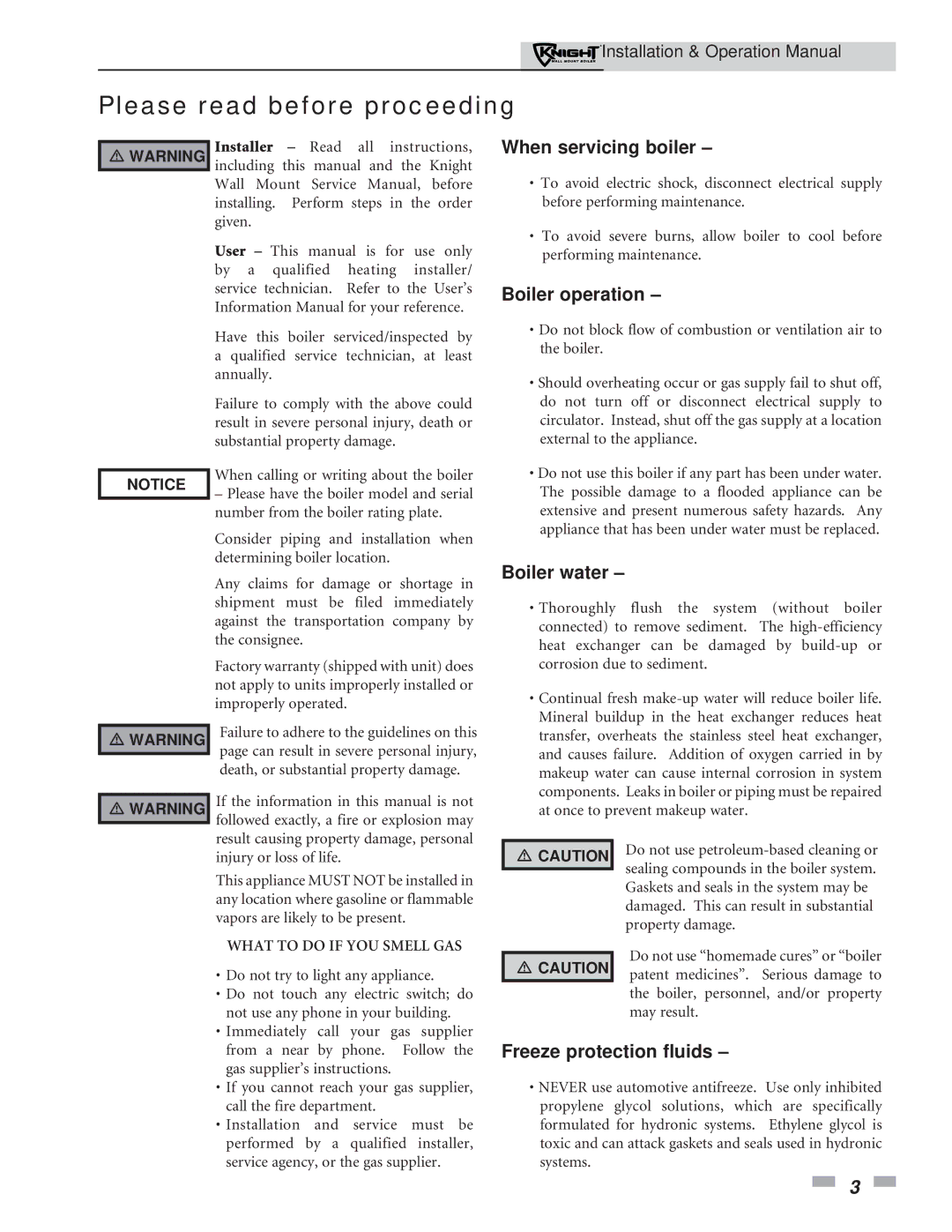 Lochinvar 51-211 operation manual Please read before proceeding, When servicing boiler 