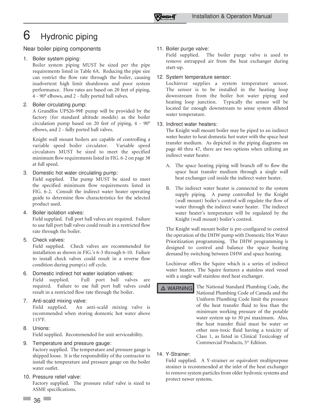 Lochinvar 51-211 operation manual Near boiler piping components 