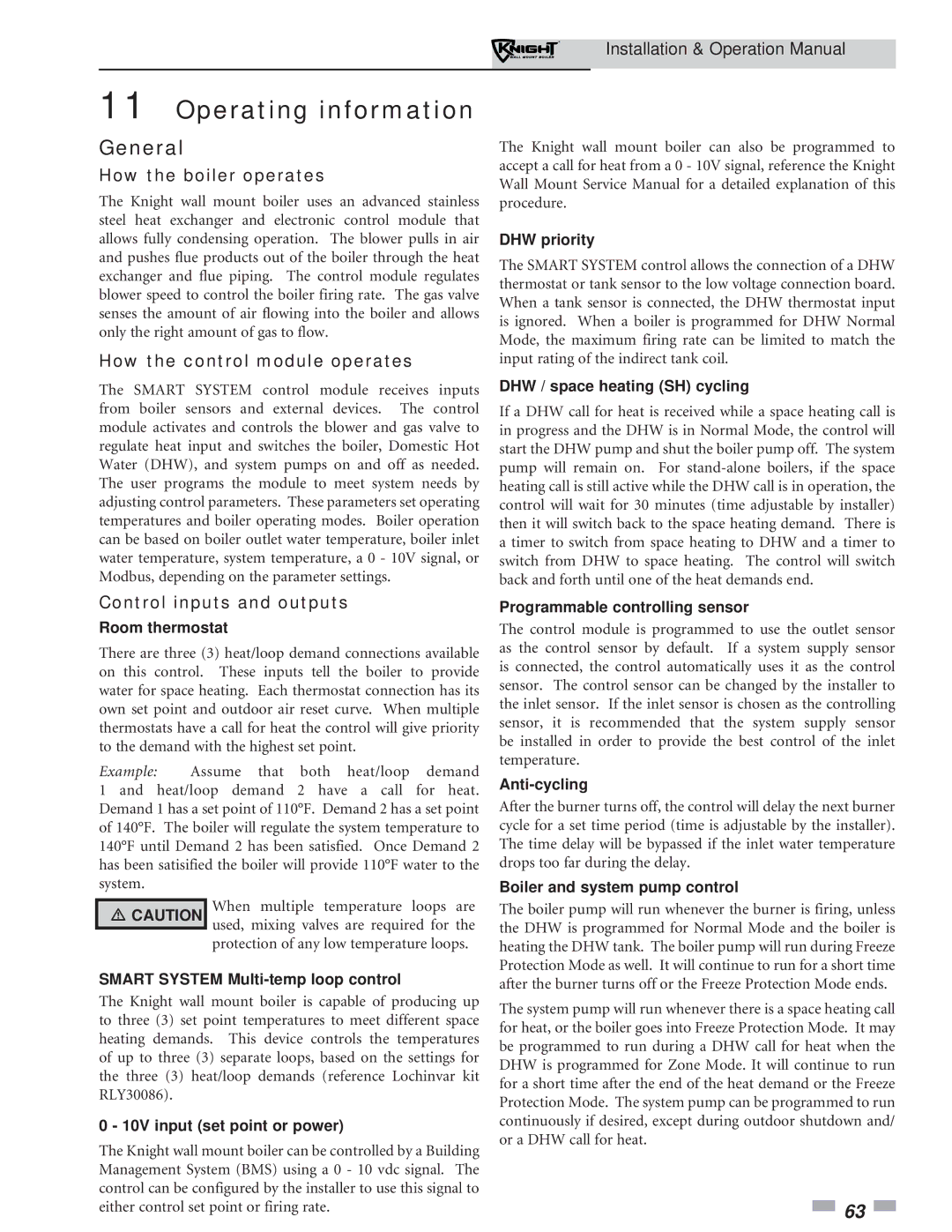 Lochinvar 51-211 operation manual Operating information, General, How the boiler operates, How the control module operates 