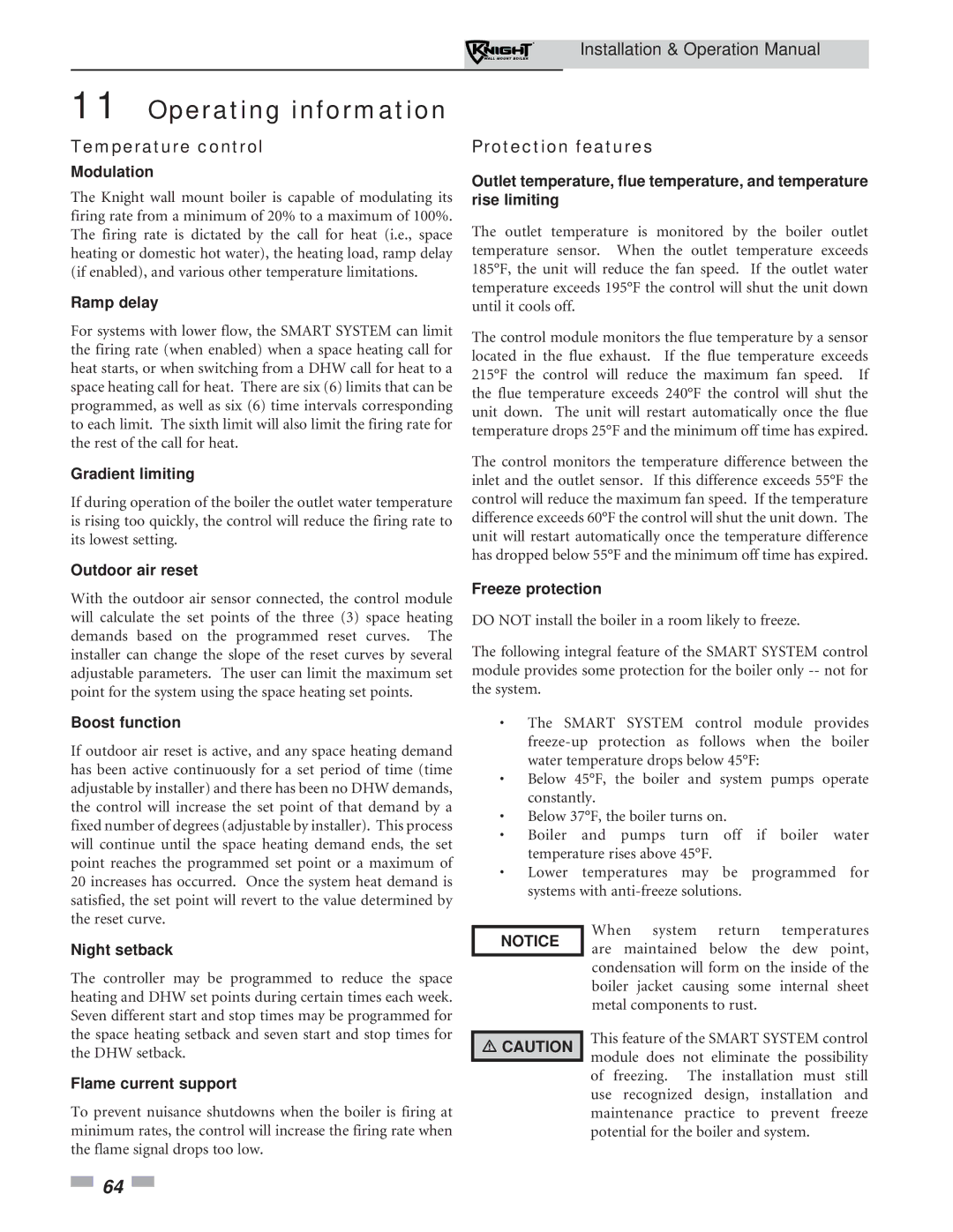 Lochinvar 51-211 operation manual Temperature control, Protection features 