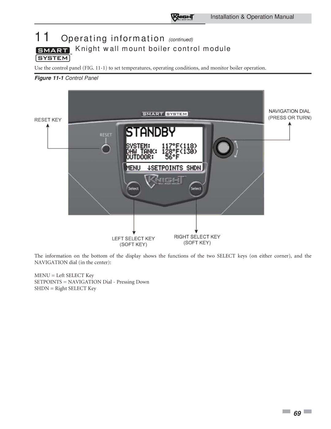 Lochinvar 51-211 operation manual Knight wall mount boiler control module, 1Control Panel 