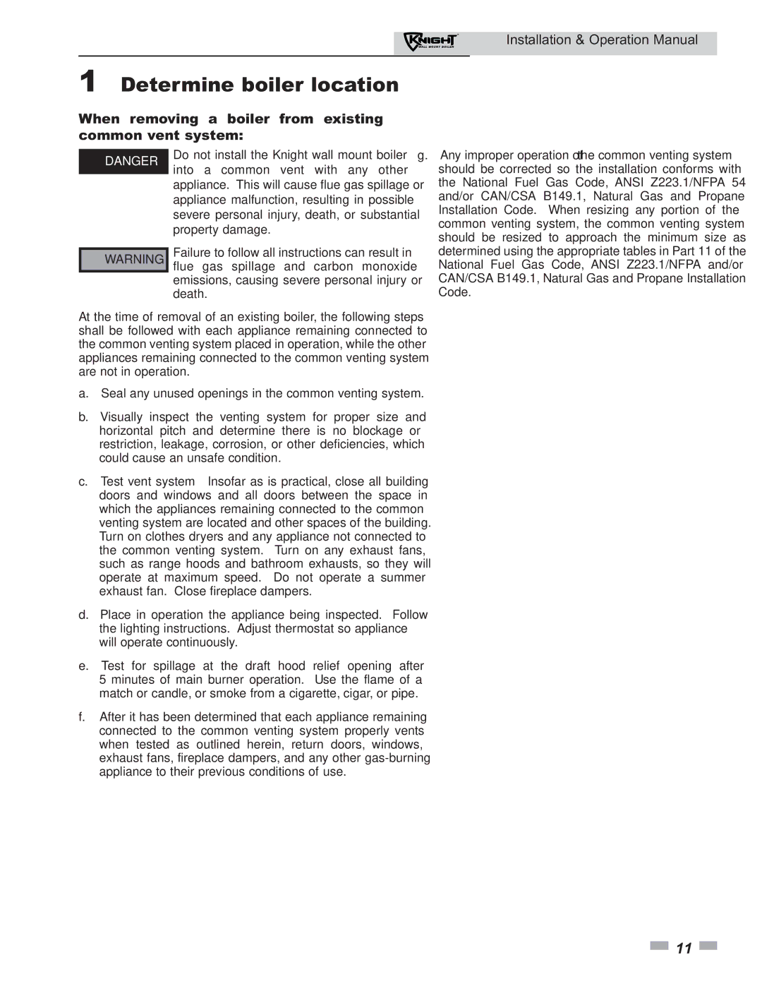 Lochinvar 51 operation manual When removing a boiler from existing common vent system 