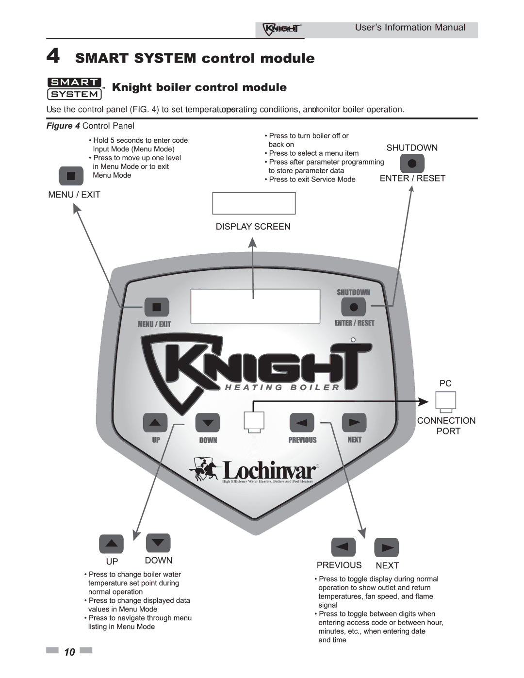 Lochinvar 80 - 285 manual Smart System control module, Knight boiler control module 