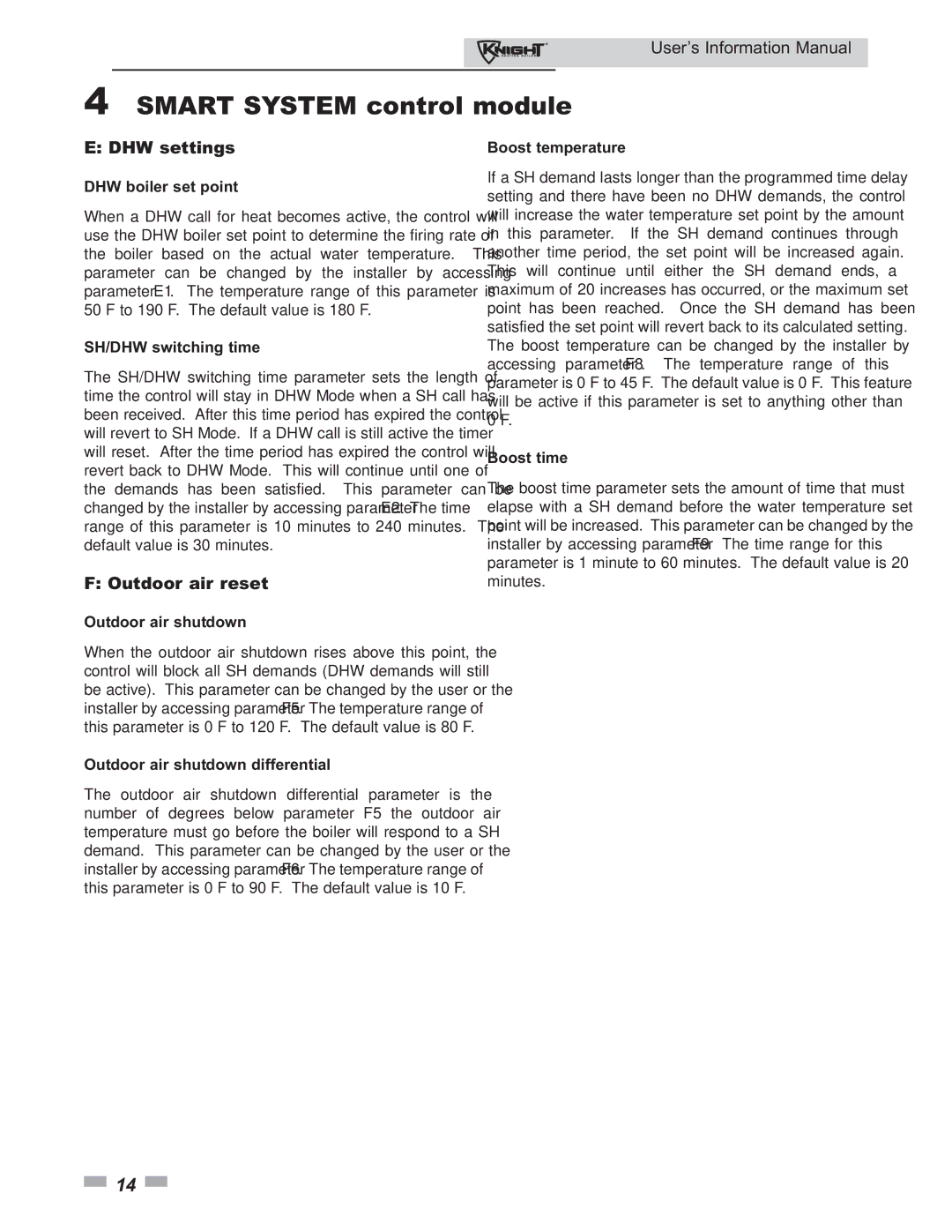 Lochinvar 80 - 285 manual DHW settings, Outdoor air reset 