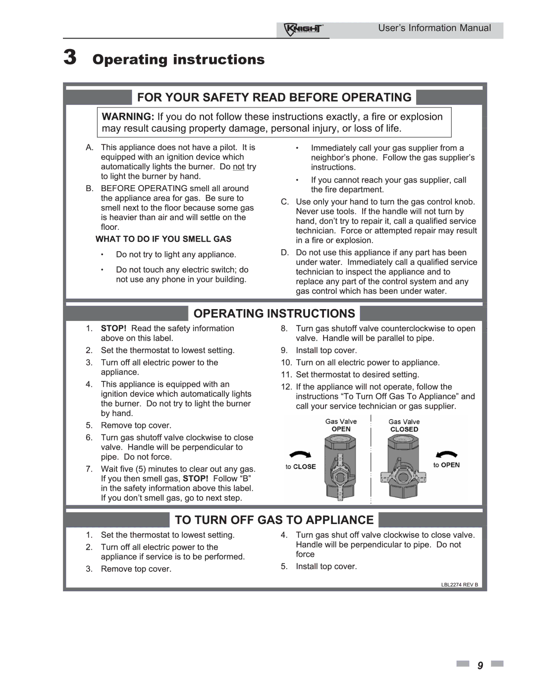 Lochinvar 80 - 285 manual Operating instructions 