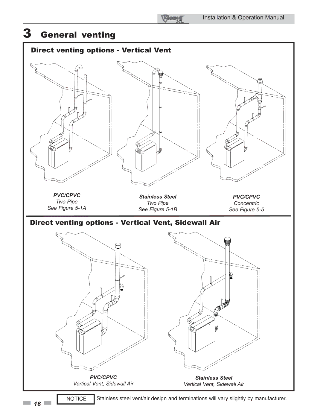 Lochinvar 800 operation manual Direct venting options Vertical Vent 