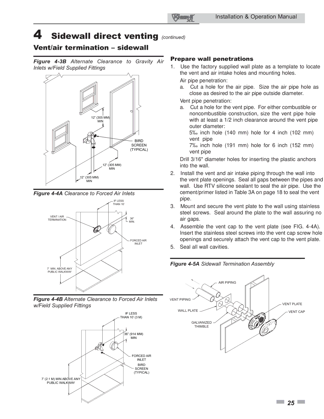 Lochinvar 800 operation manual Prepare wall penetrations, Bird Screen Typical 