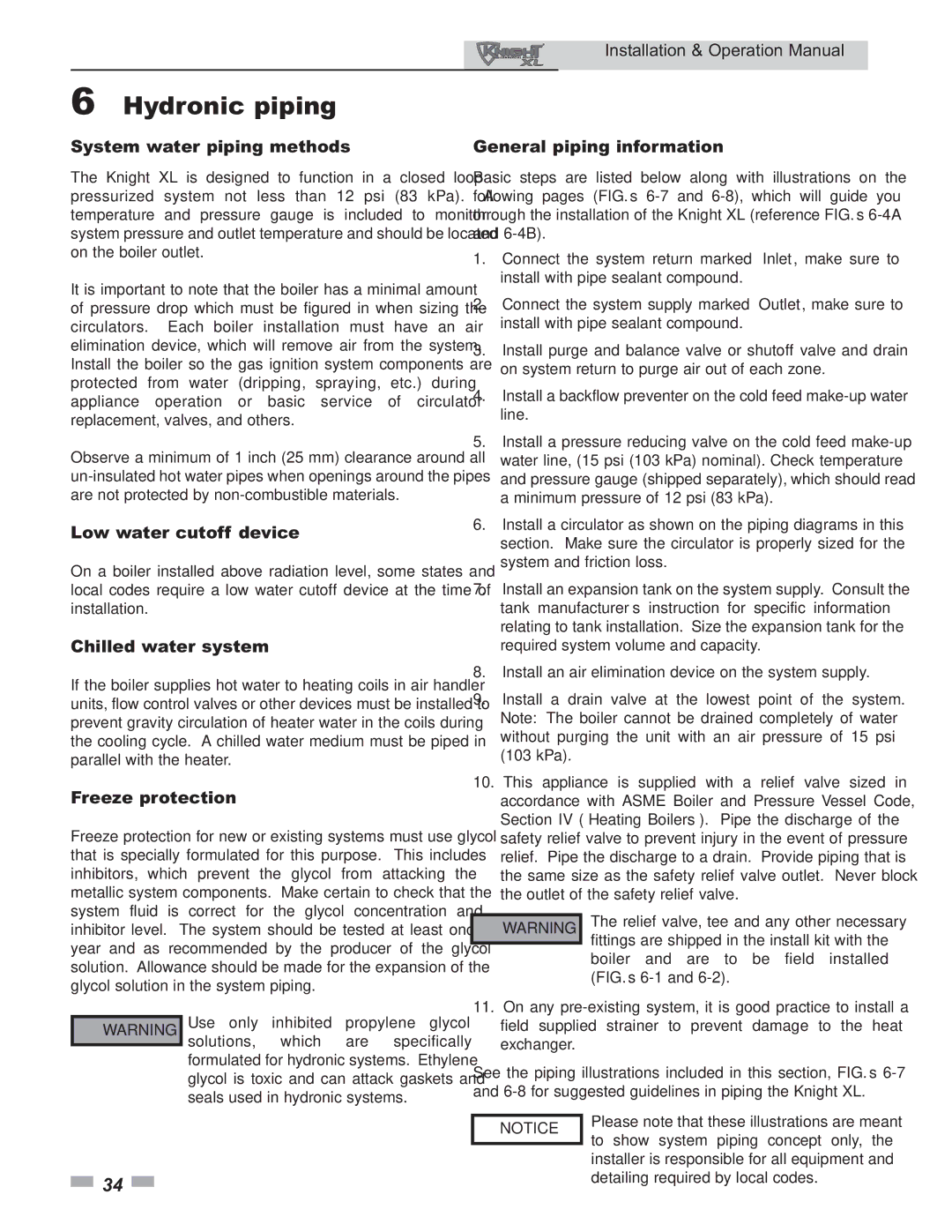 Lochinvar 800 operation manual Hydronic piping 