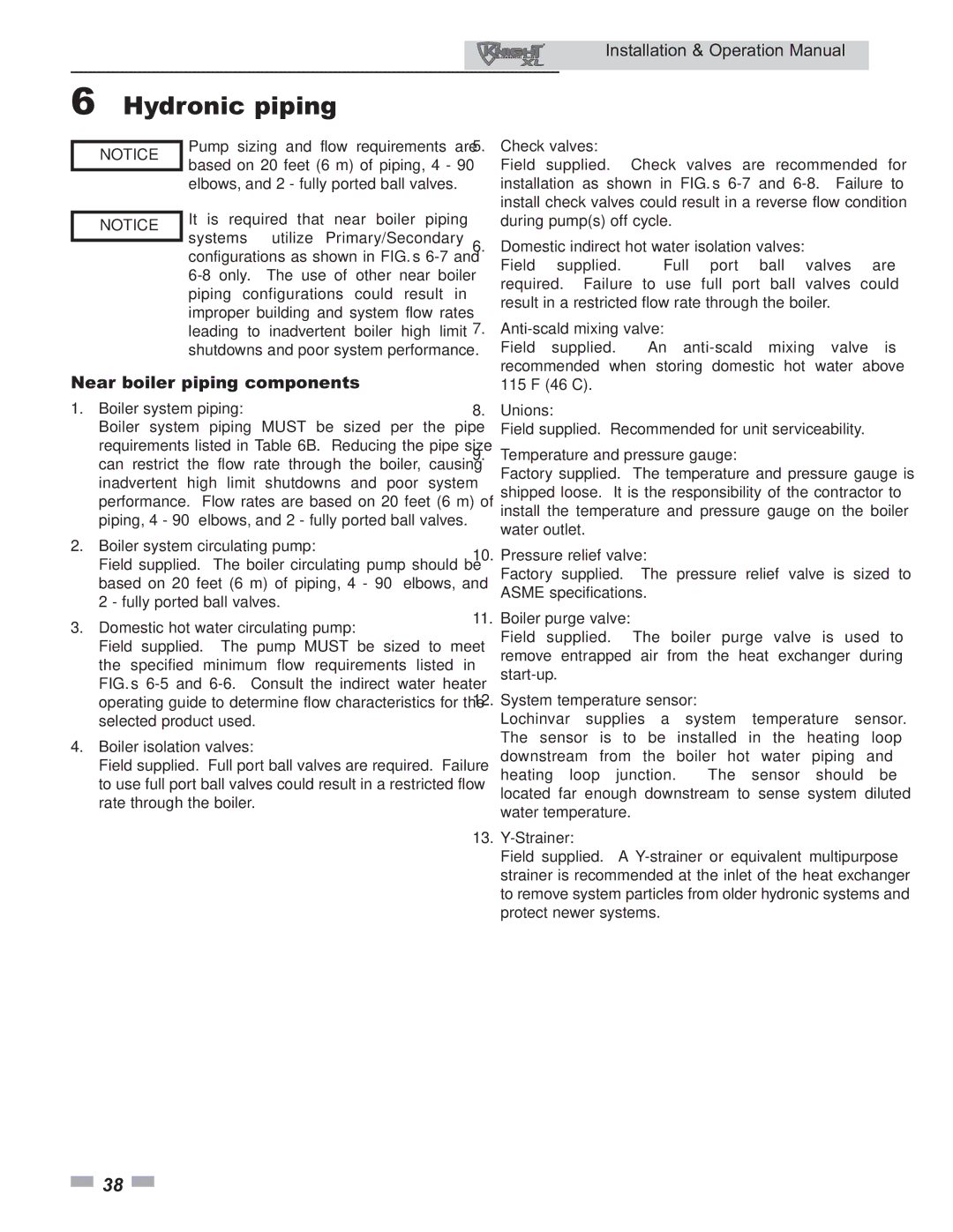 Lochinvar 800 operation manual Near boiler piping components 