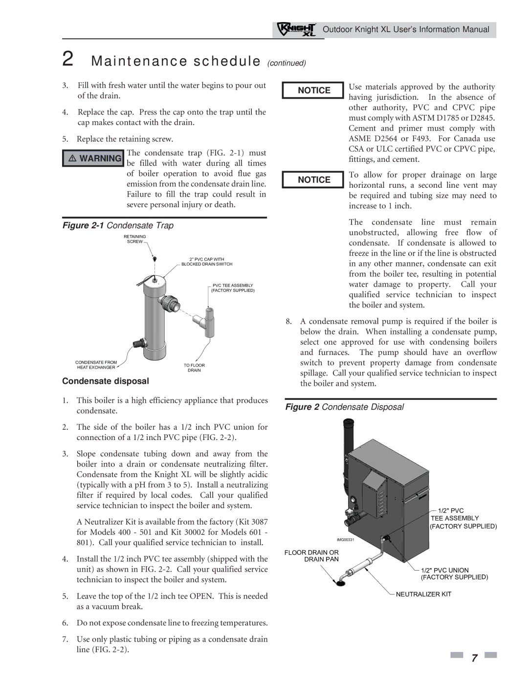 Lochinvar 400, 801 service manual 1Condensate Trap, Condensate disposal 