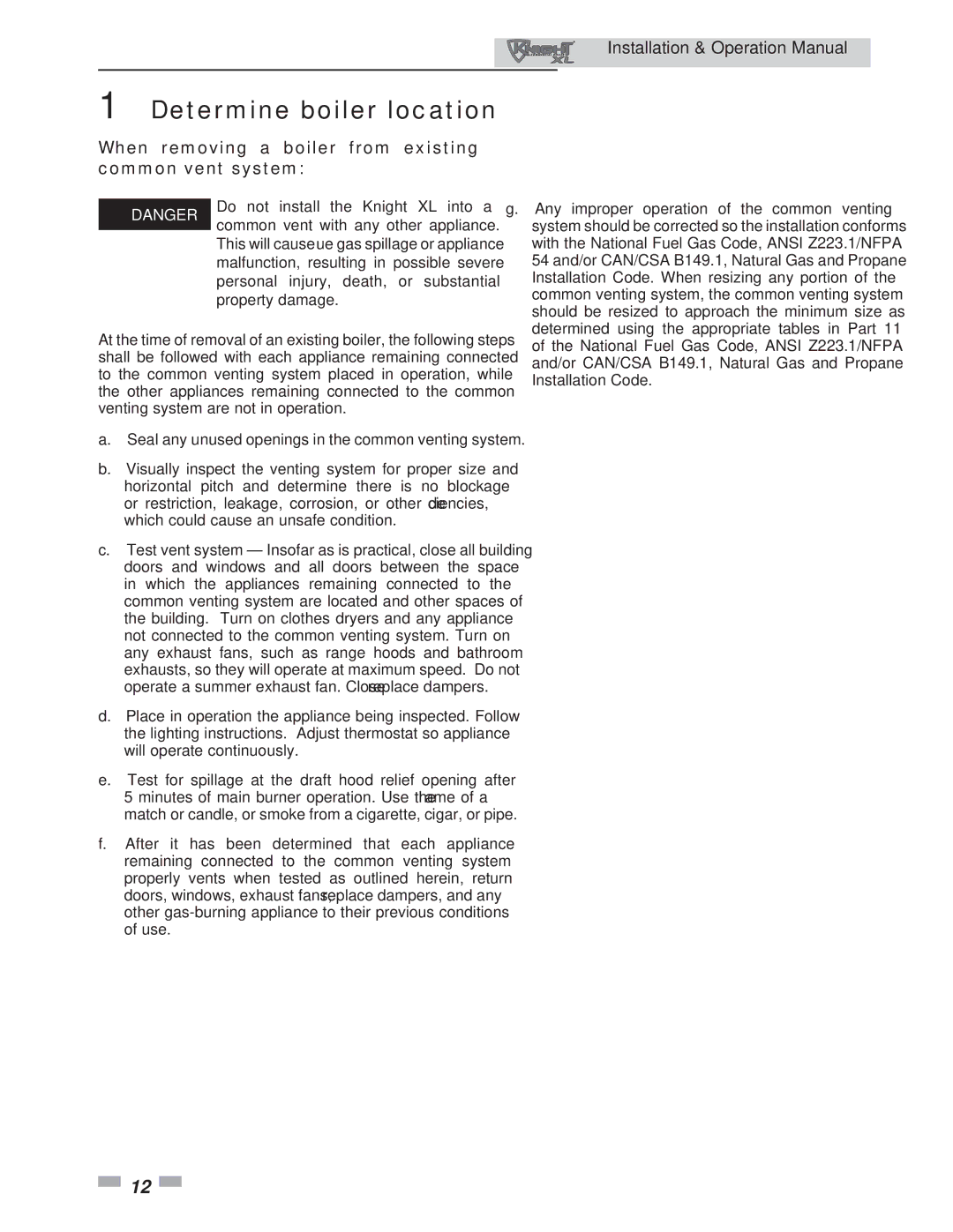 Lochinvar 801, 400 operation manual When removing a boiler from existing common vent system 