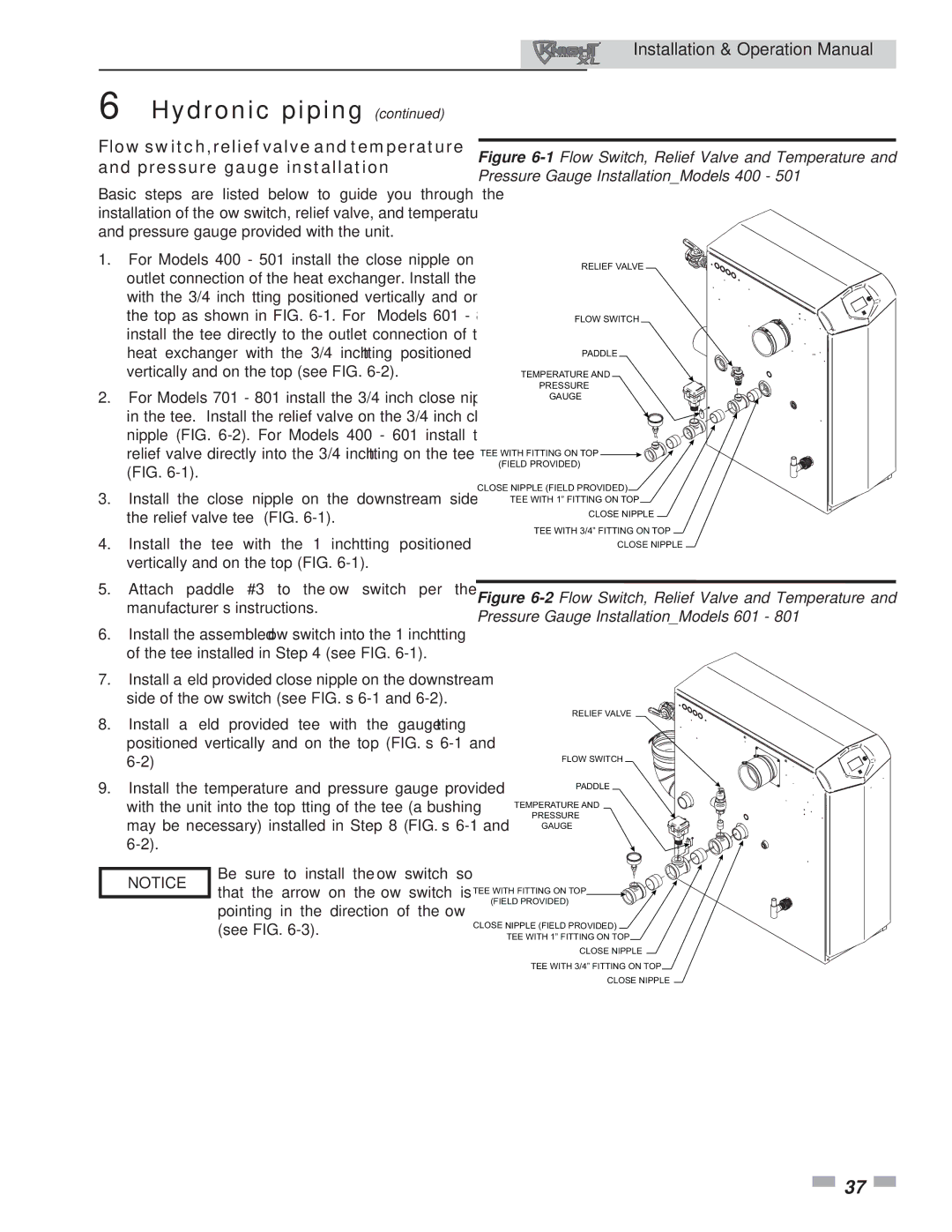 Lochinvar 400, 801 operation manual Hydronic piping 