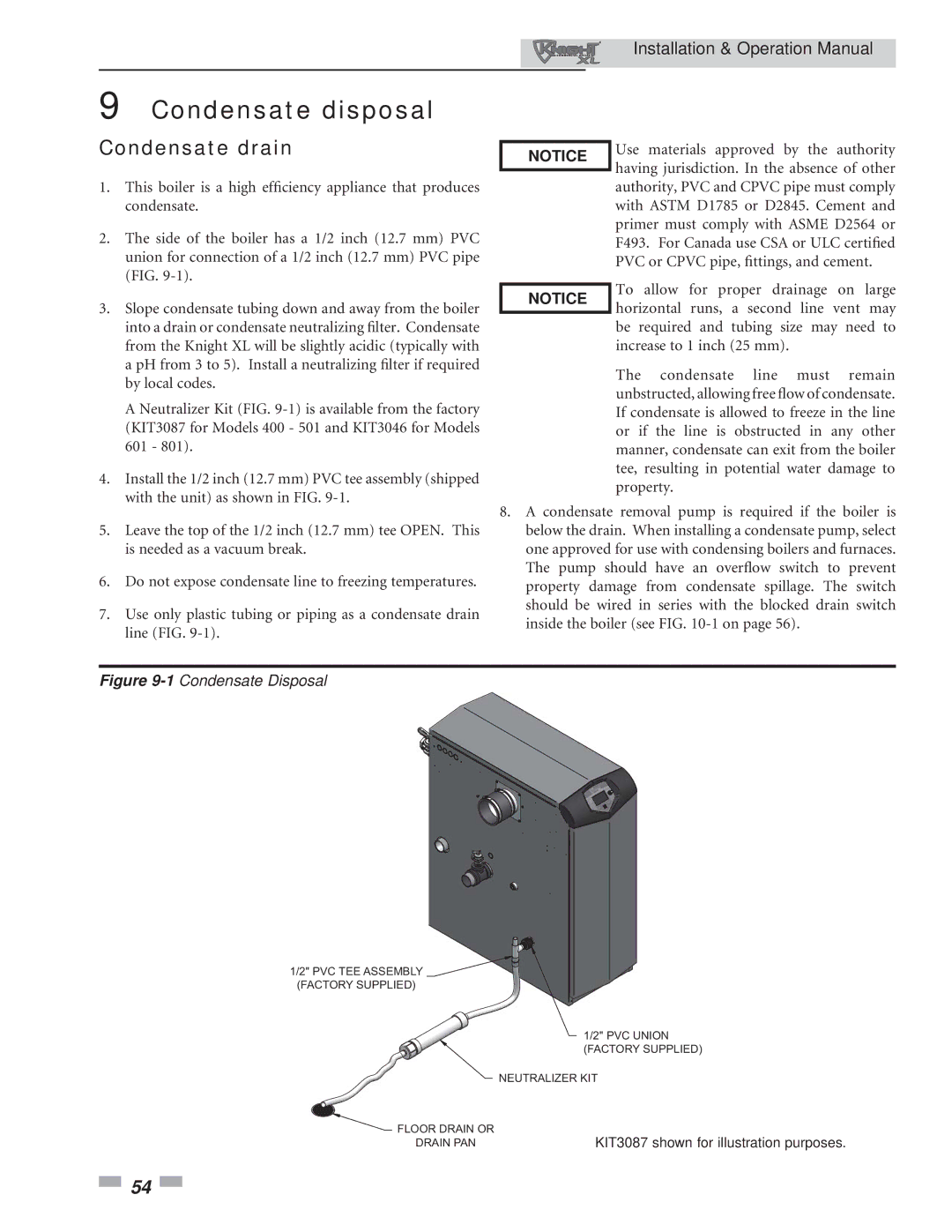 Lochinvar 801, 400 operation manual Condensate disposal, Condensate drain 