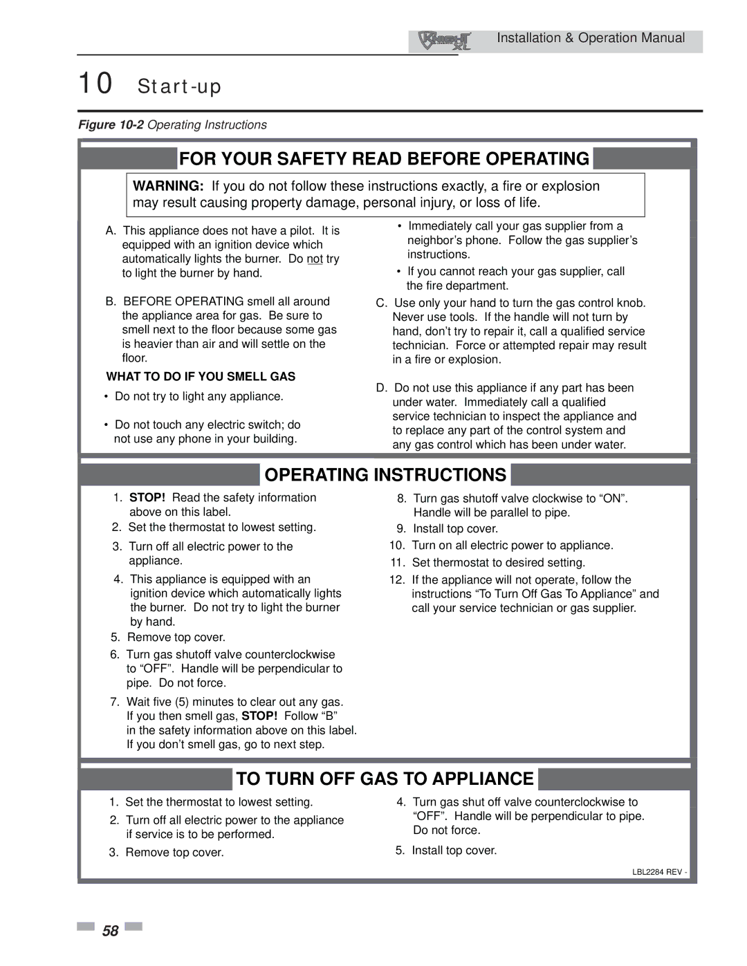 Lochinvar 801, 400 operation manual For Your Safety Read Before Operating 