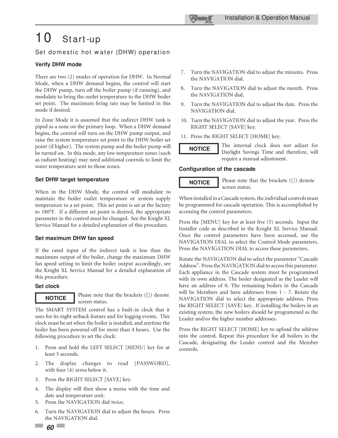 Lochinvar 801, 400 operation manual Set domestic hot water DHW operation, Verify DHW mode, Conﬁguration of the cascade 