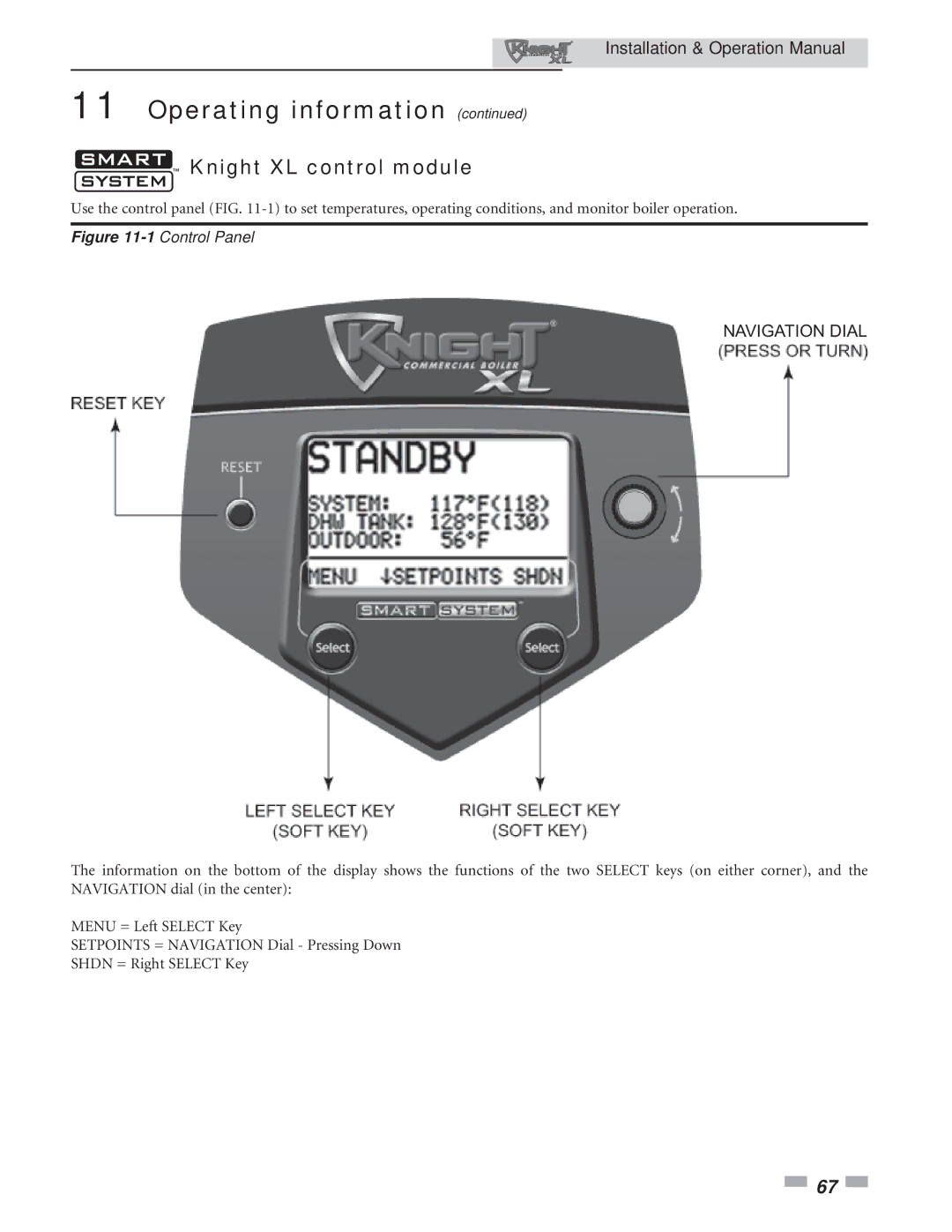 Lochinvar 400, 801 operation manual Knight XL control module, Navigation Dial 