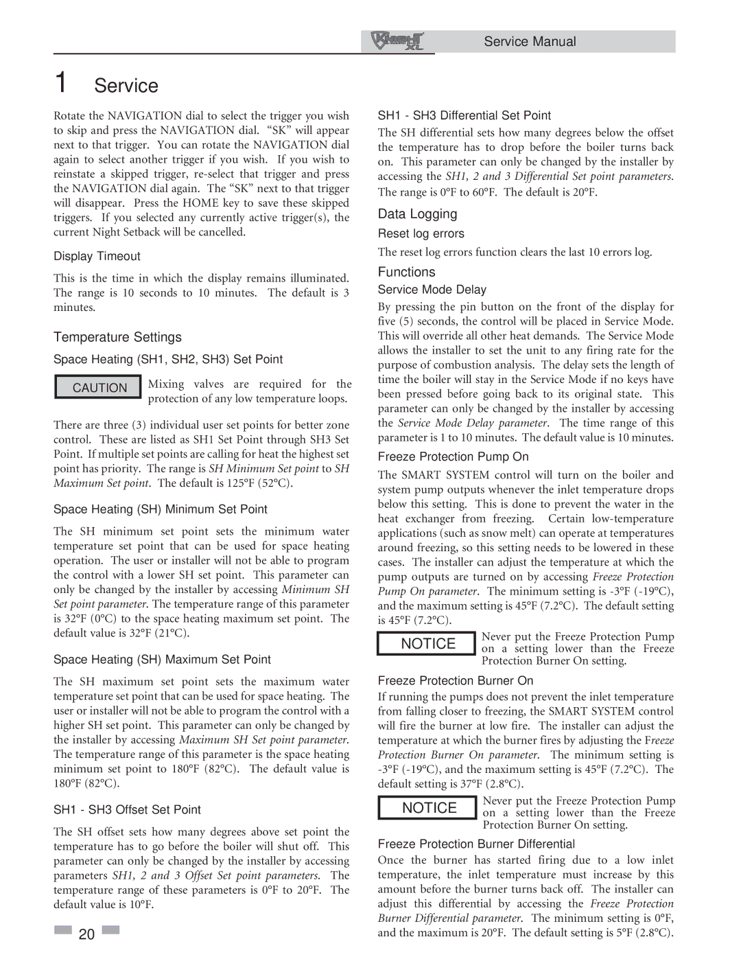 Lochinvar 801, 400 service manual Temperature Settings, Data Logging, Functions 