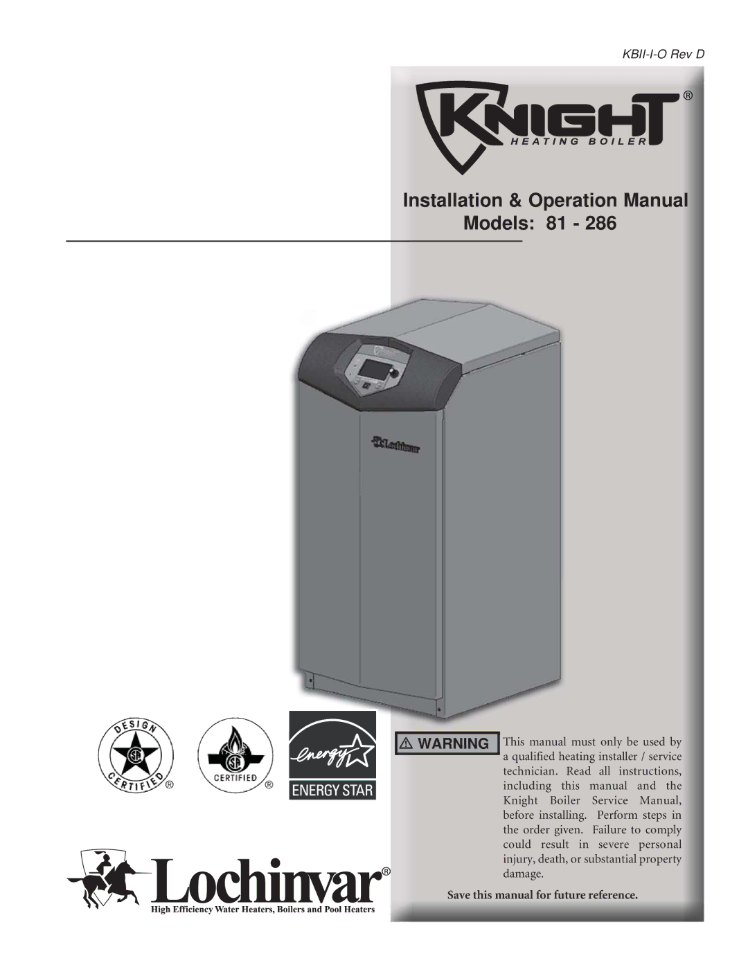 Lochinvar 81 - 286 operation manual Models 81 