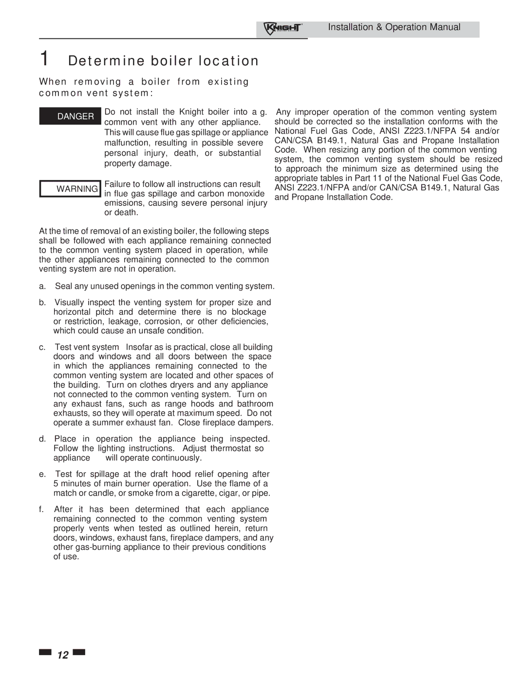 Lochinvar 81 - 286 operation manual When removing a boiler from existing common vent system 