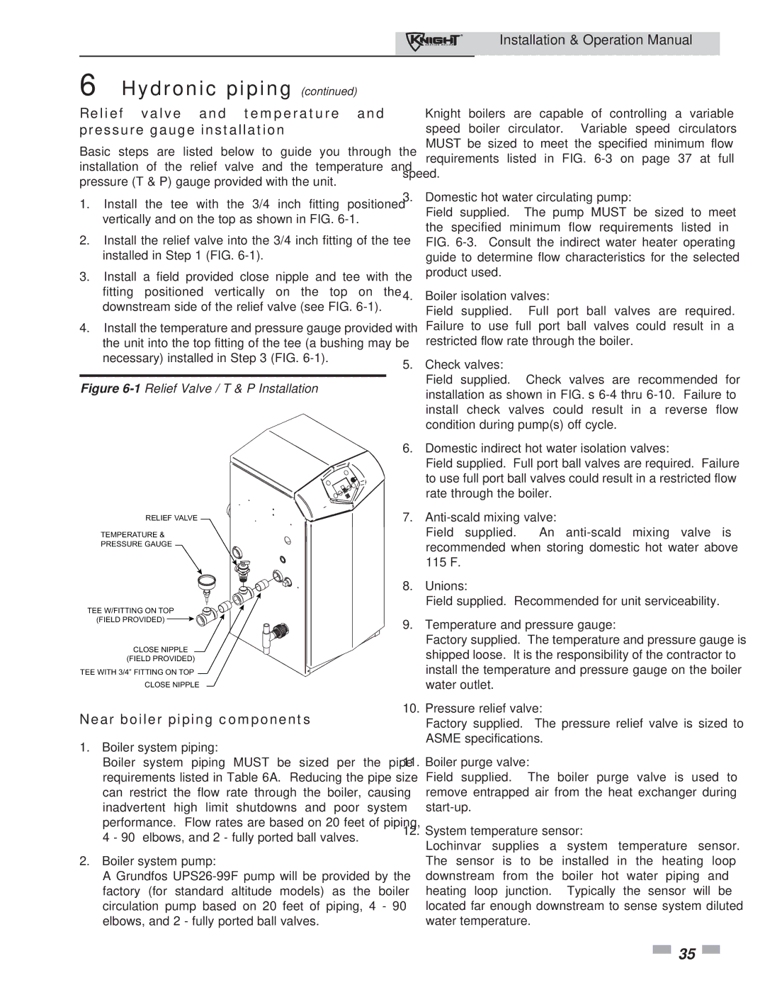 Lochinvar 81 - 286 operation manual Near boiler piping components 