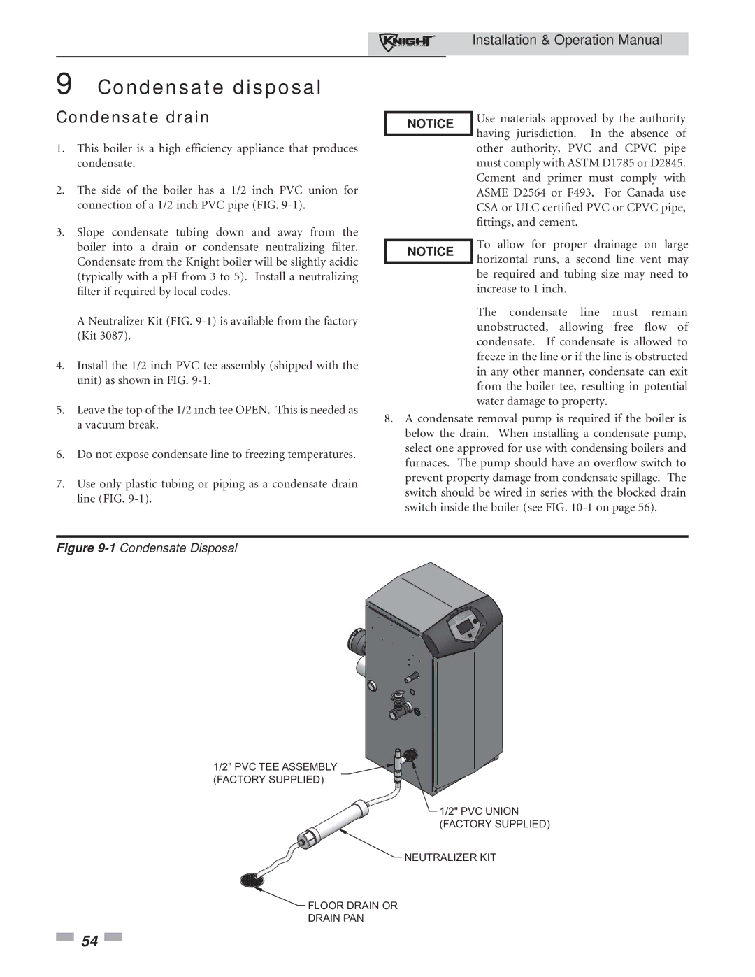 Lochinvar 81 - 286 operation manual Condensate disposal, Condensate drain 