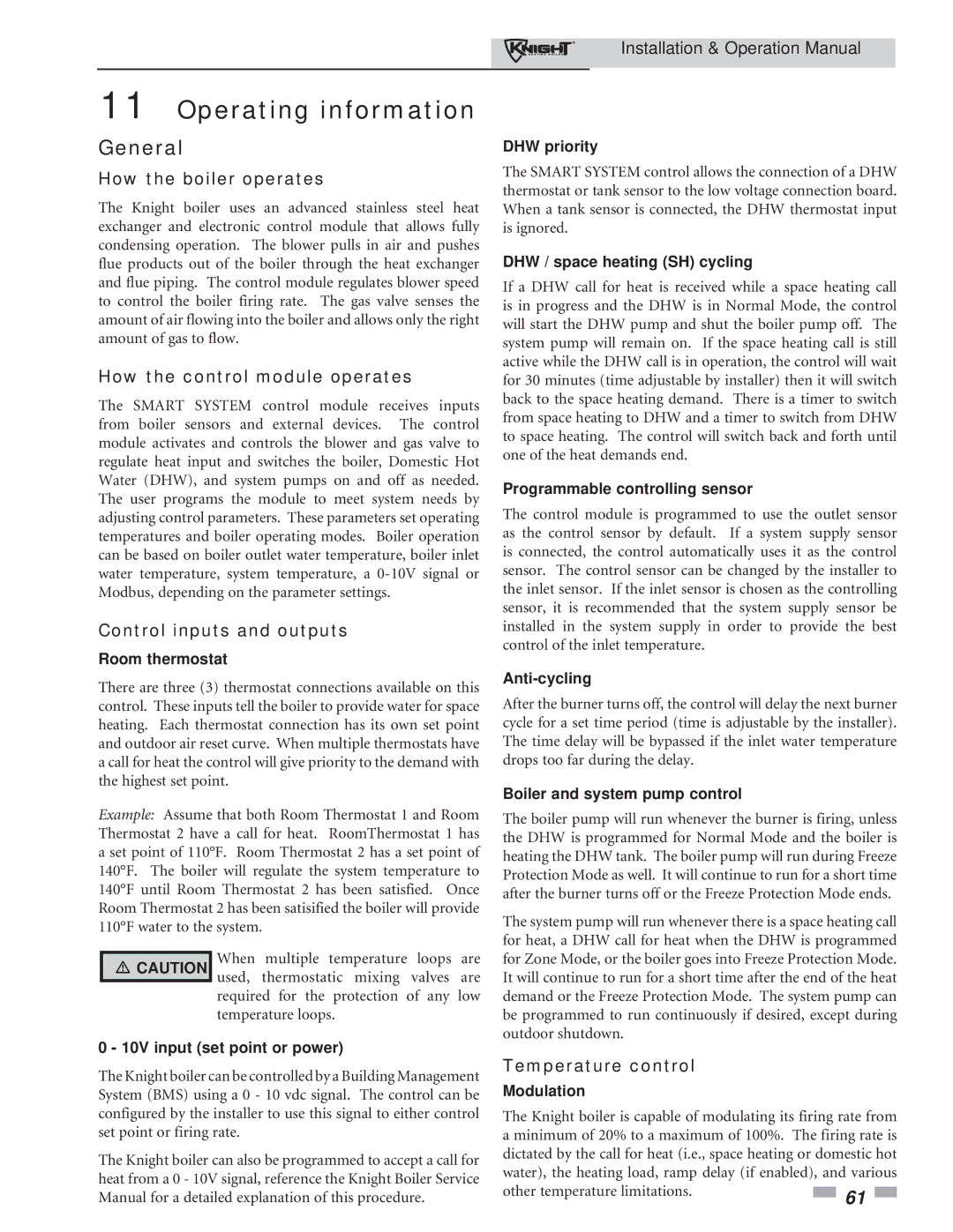 Lochinvar 81 - 286 operation manual Operating information, General 